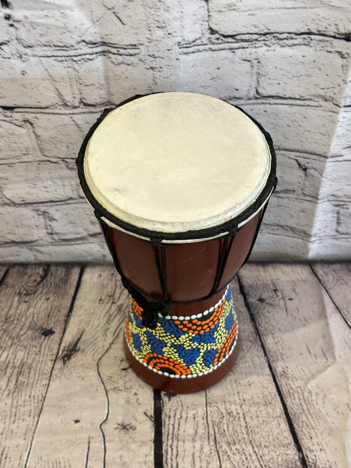 25cm Painted Wooden Djembe Bongo Painted African Influenced Drum High Handmade