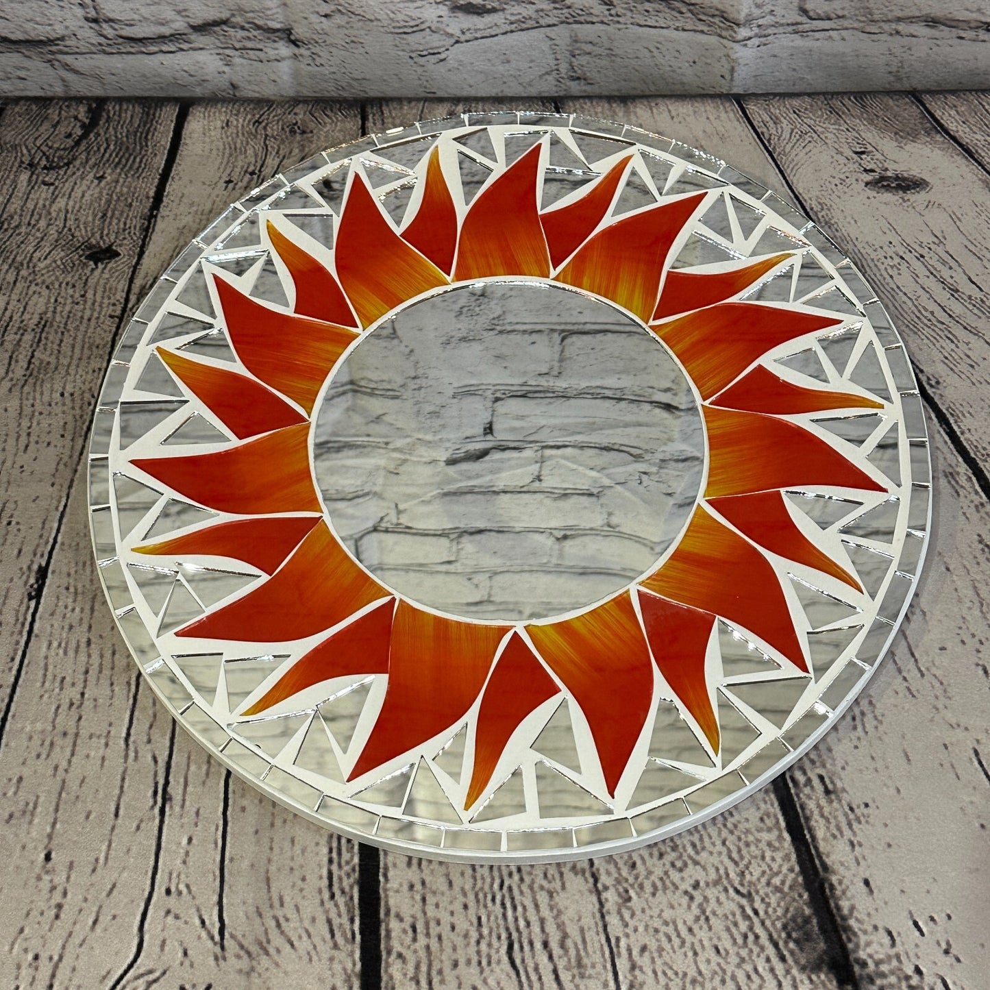 Red Flame Sun Mosaic Tile Wall Mirror 30cm x 30cm 12 Inches Handmade New