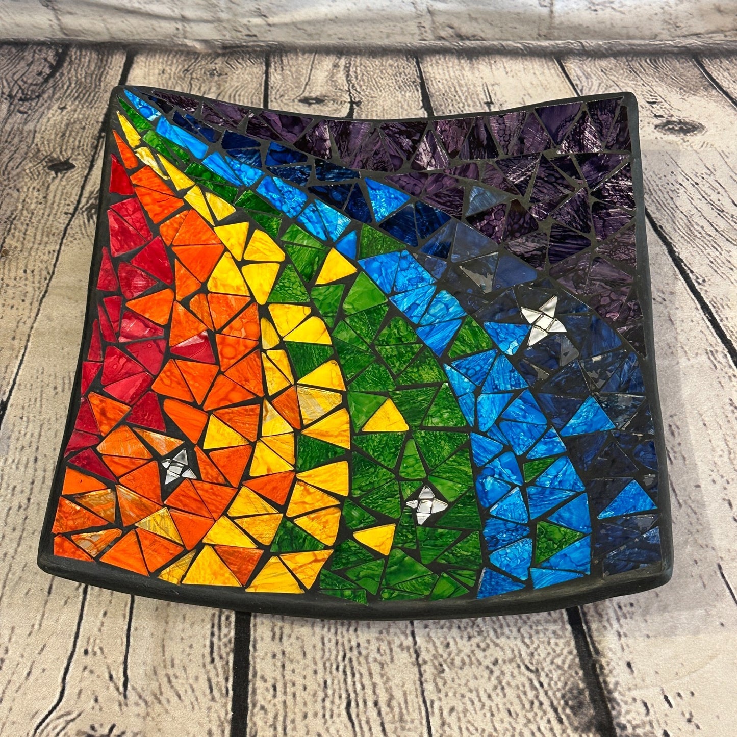 25cm Rainbow Star Square Mosaic Handmade Ceramic Glass Tile Bowl Fruit