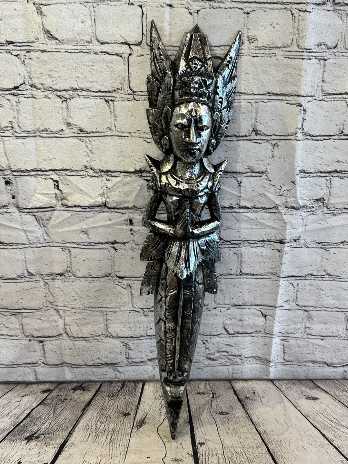 Silver Antique Colour Sita Dewi Bali Rice Goddess Wings Mermaid Wood 60cm Pair