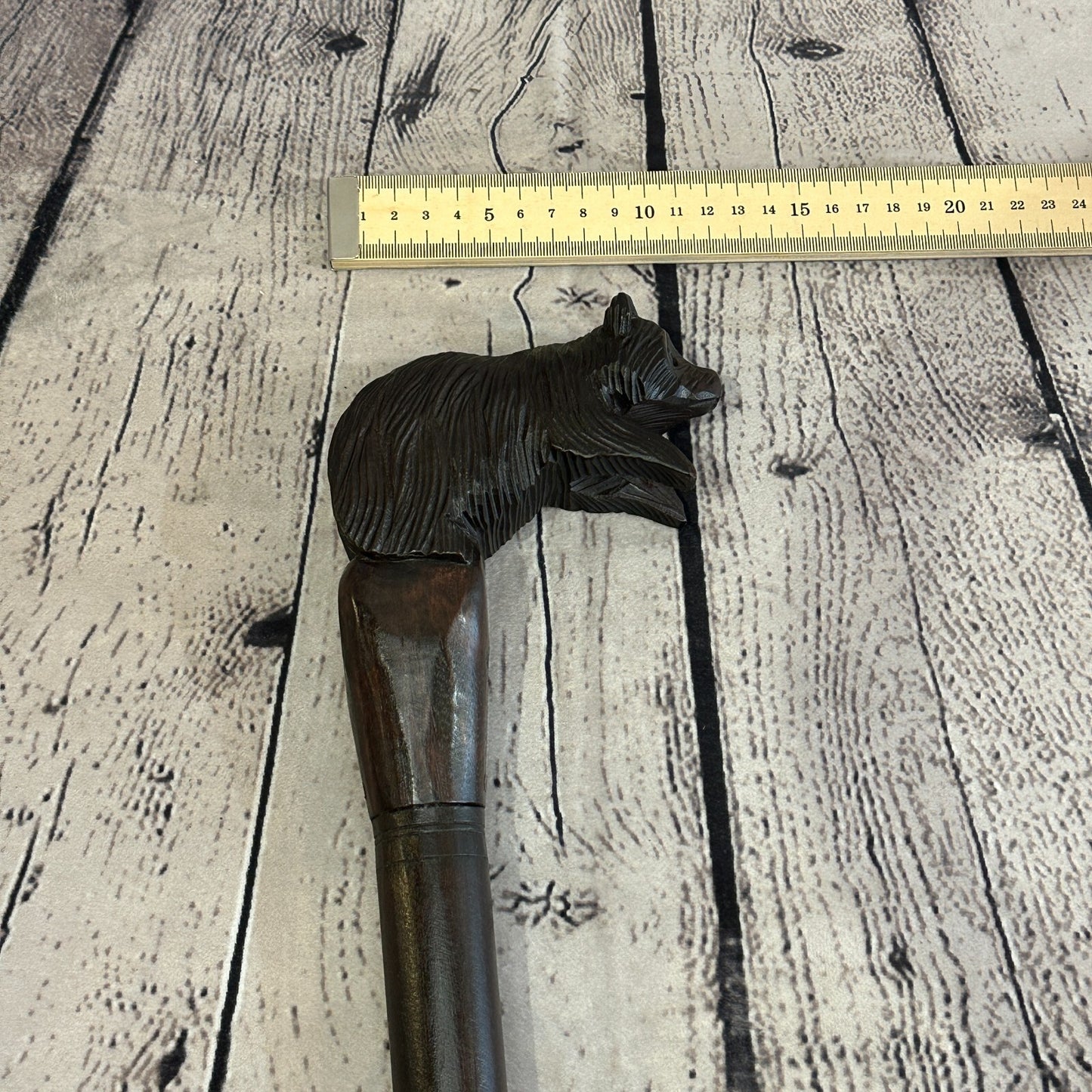 Grizzly Bear 90cm Tribal African Walking Stick Cane Hand Carved Dark Wood