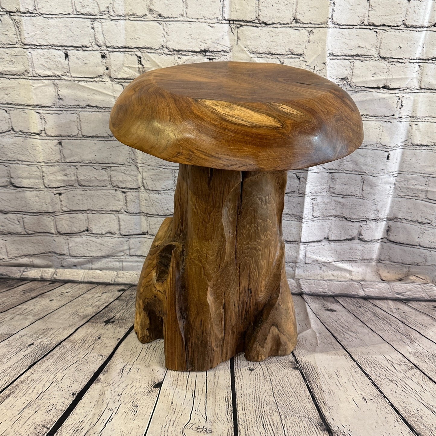 50cm x 35cm Wooden Mushroom Toadstool Sculpture Garden Teak Root Ornament Carved