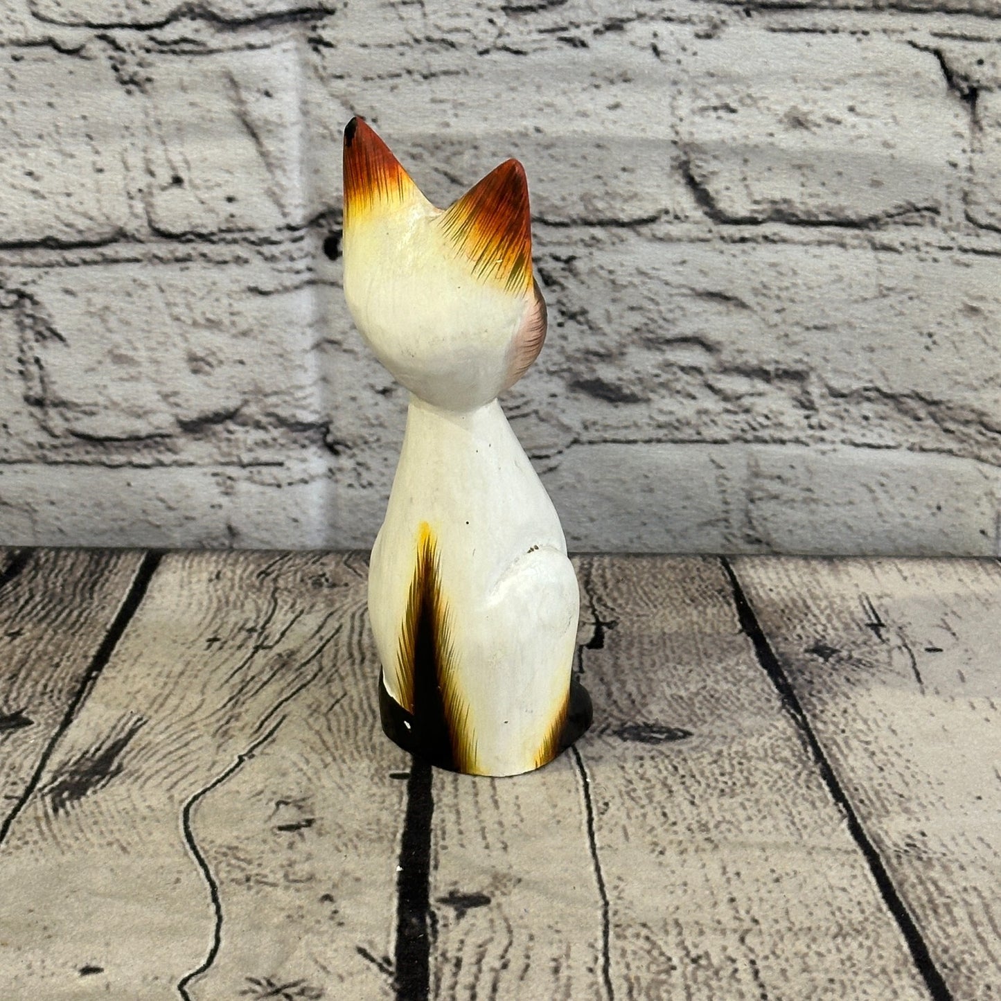 15cm x 6cm Grey Sitting Bobble Style Painted Wooden Hand Carved Cat Wooden