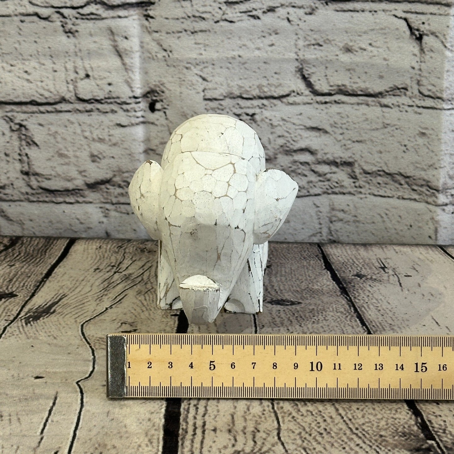 White Wooden Elephant With Shabby Pattern 10cm x 10cm Handmade and Fairtrade