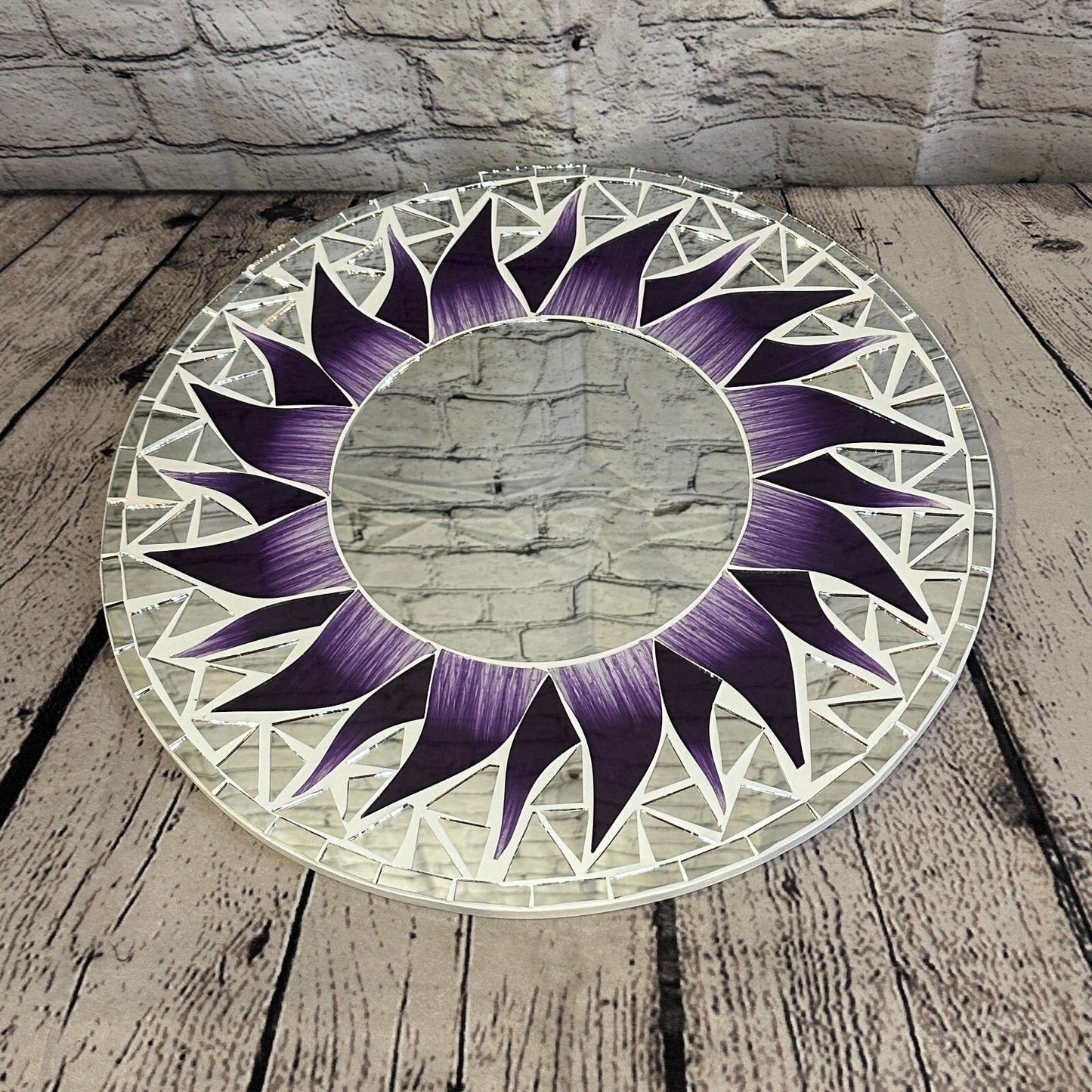 Purple Flame Sun Mosaic Tile Wall Mirror 40cm x 40cm 16 Inches Handmade New