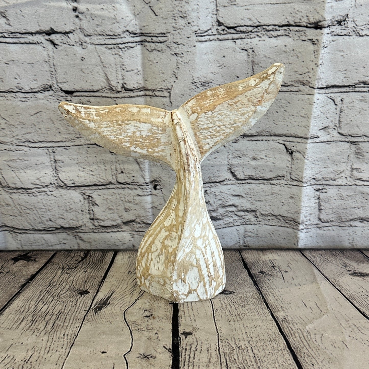 25cm x 22cm Whale Tail White Fish Wood Coastal Ocean Bathroom Decoration