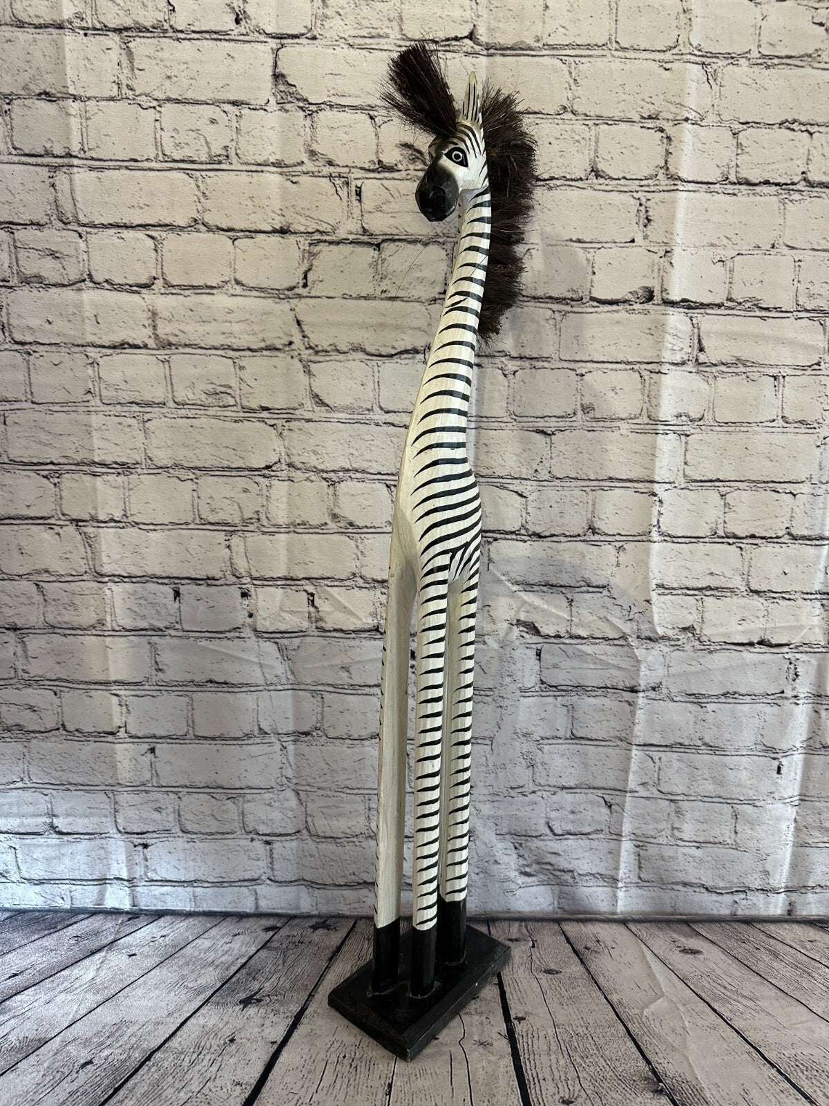 80cm White Black Painted Wood Zebra Tall Statue Wood Modern Hand Carved Painted