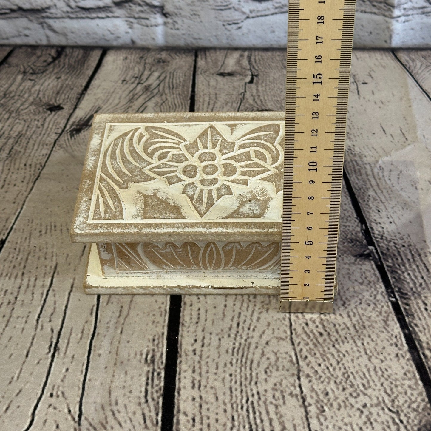 White Flower MDF Box Lotus 14cm x 10cm x 6cm Wooden Box Trinket Handmade