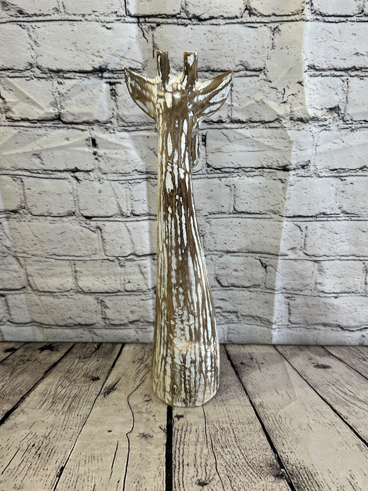 Brown Wooden Giraffe Head With Shabby Pattern 40cm x 10cm Handmade and Fairtrade