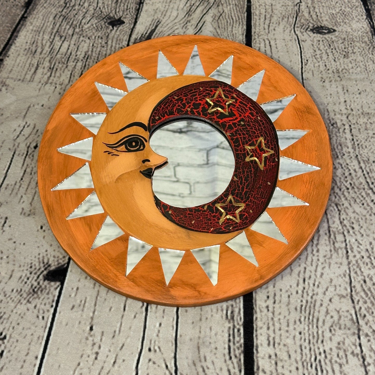 Red Full Moon Mosaic Tile Wall Mirror 20cm x 20cm 8 Inches Handmade Fairtrade