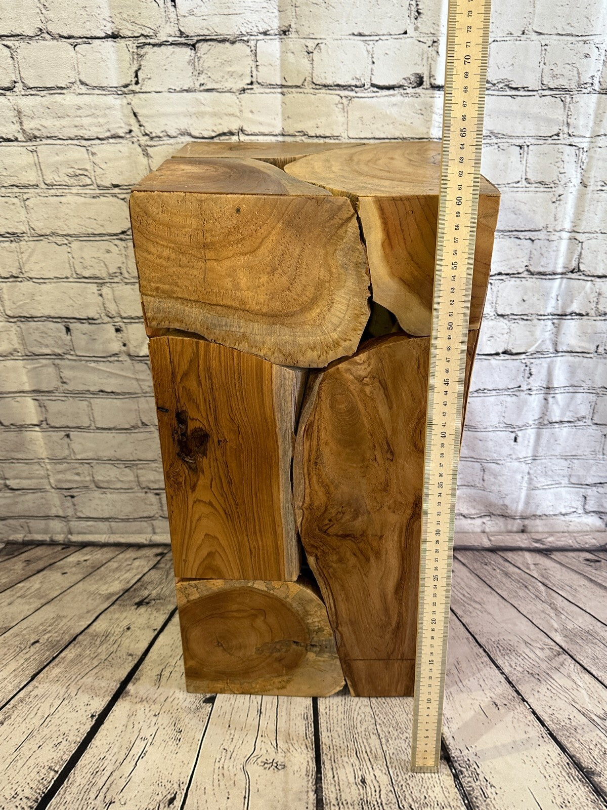 60cm x 30cm Teak Root Wood Block Side Table Lamp Stool Square Wood Coffee Table