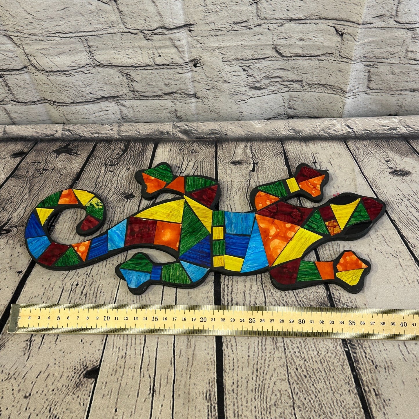 Rainbow Gecko Lizard Mosaic Tile Wall Hanging Mirror 40cm x 15cm Handmade New