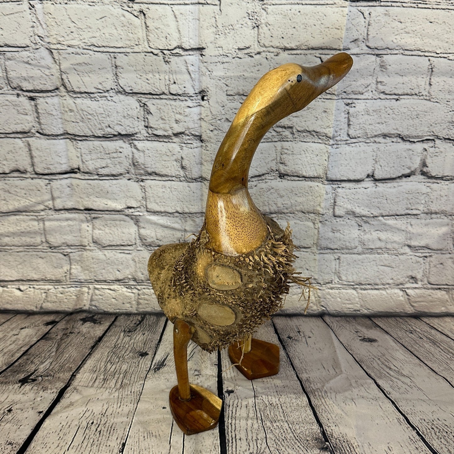 Looking Left 45cm Tall Wooden Hairy Duckling Baby Duck Bamboo Root Fairtrade