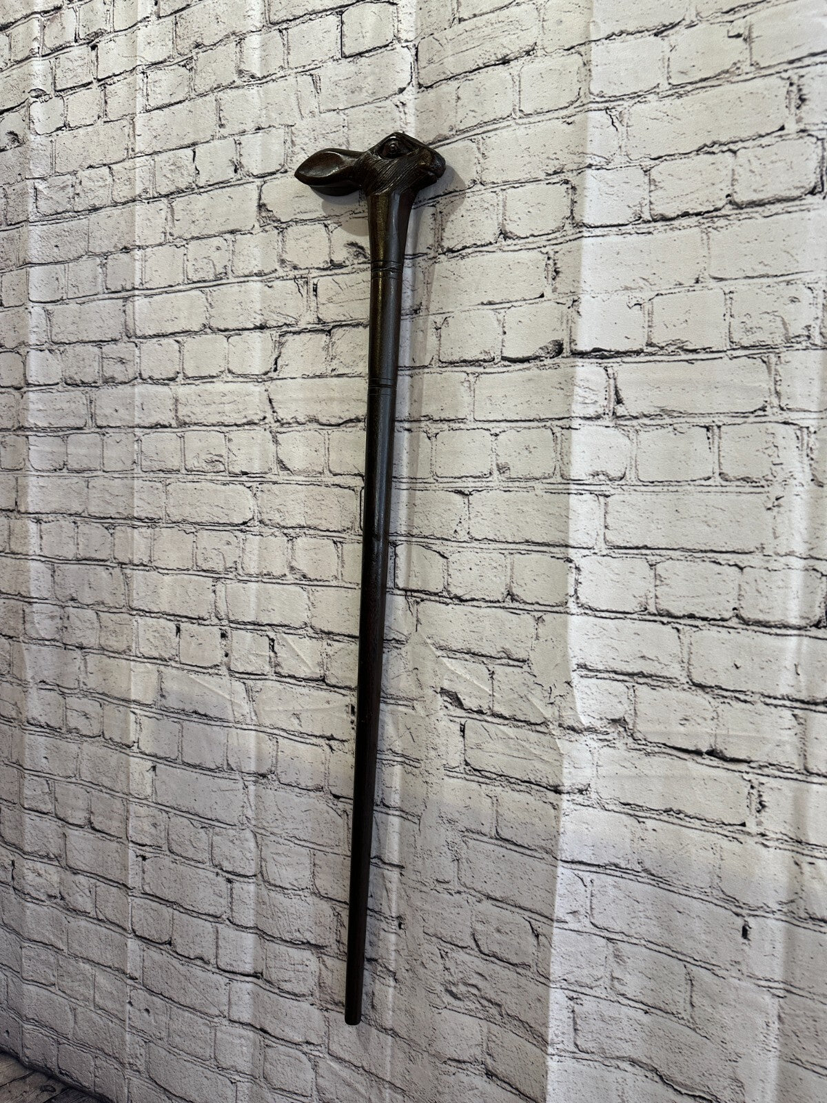 Rabbit Hare 90cm Tribal African Walking Stick Cane Hand Carved Dark Wood