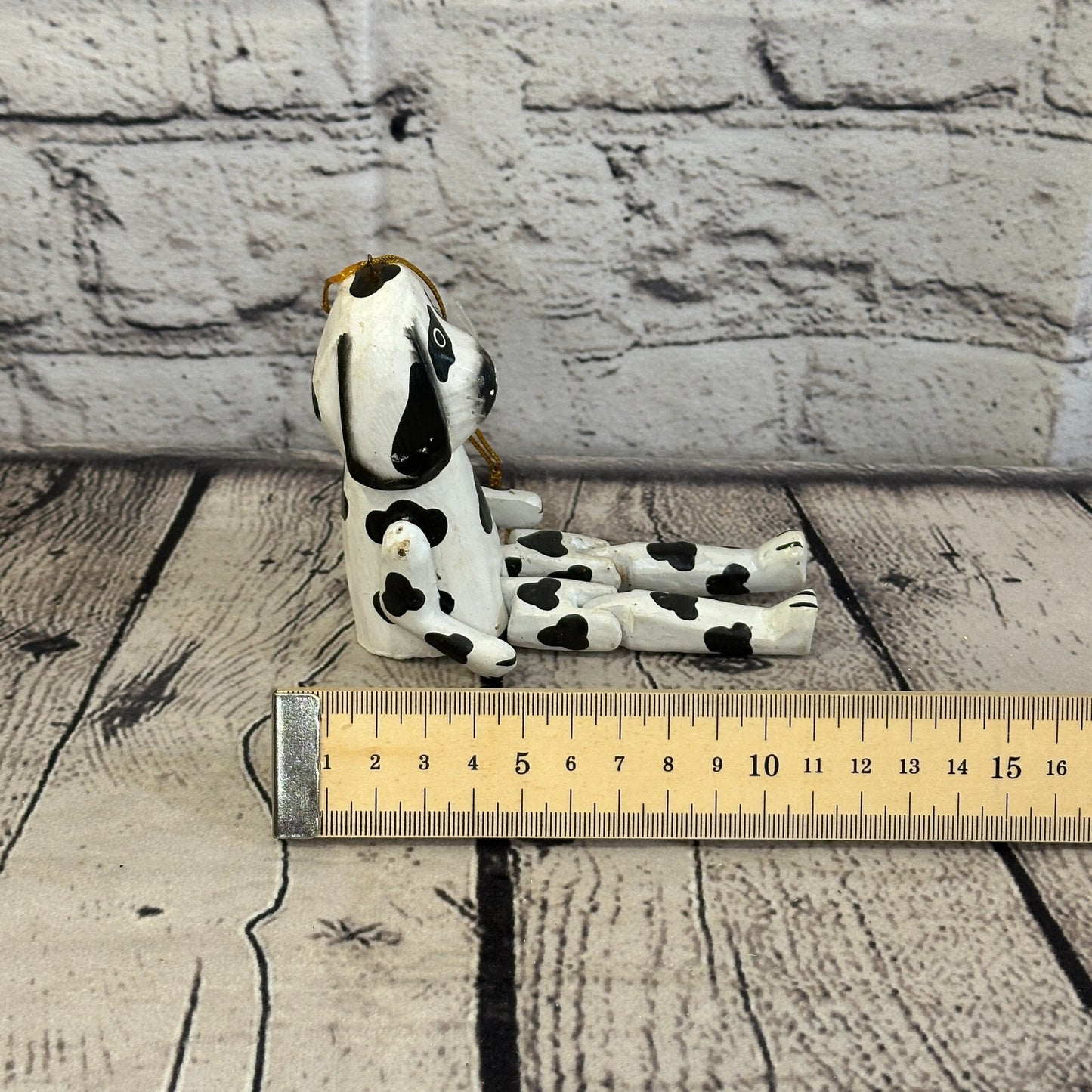 10cm Spotty Dog Sitting Animal, Wooden Shelf Ornament Handmade and Fairtrade