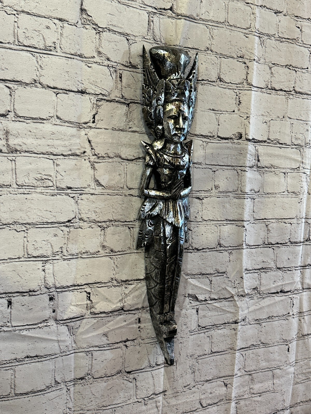 Silver Antique Colour Sita Dewi Bali Rice Goddess Wings Mermaid Wood 60cm Pair
