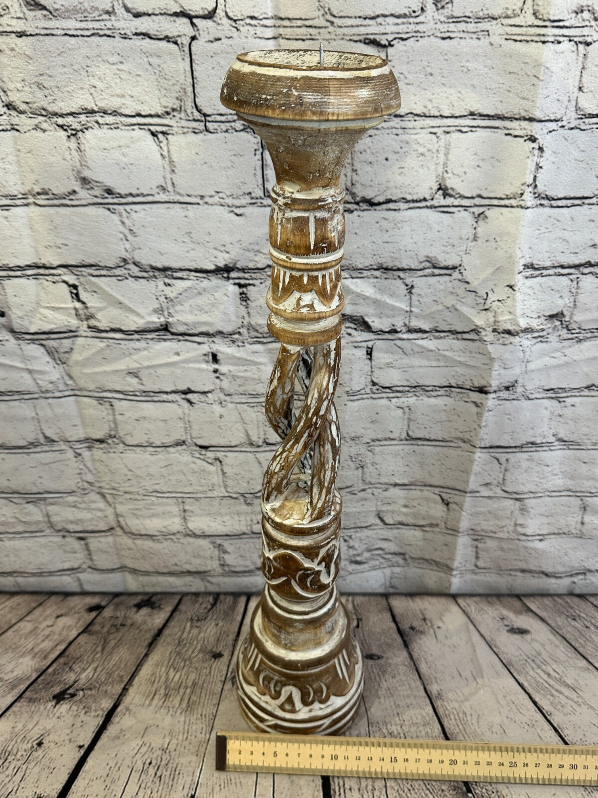 50cm Brown Tall Candlestick Shabby Chic Distressed Twist Column Candle Holder