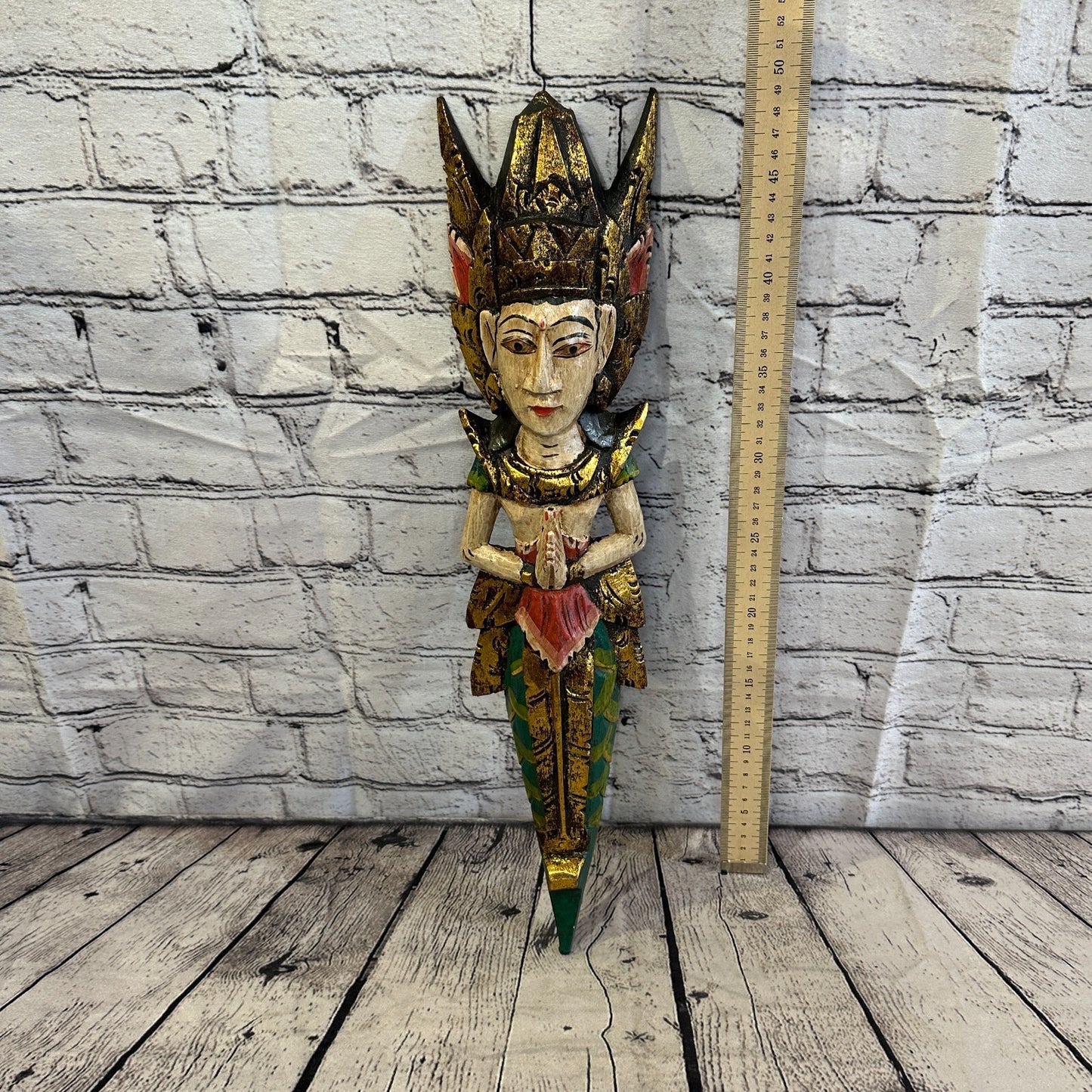 Plain Antique Colour Sita Dewi Bali Rice Goddess Wings Mermaid Wood 50cm Pair