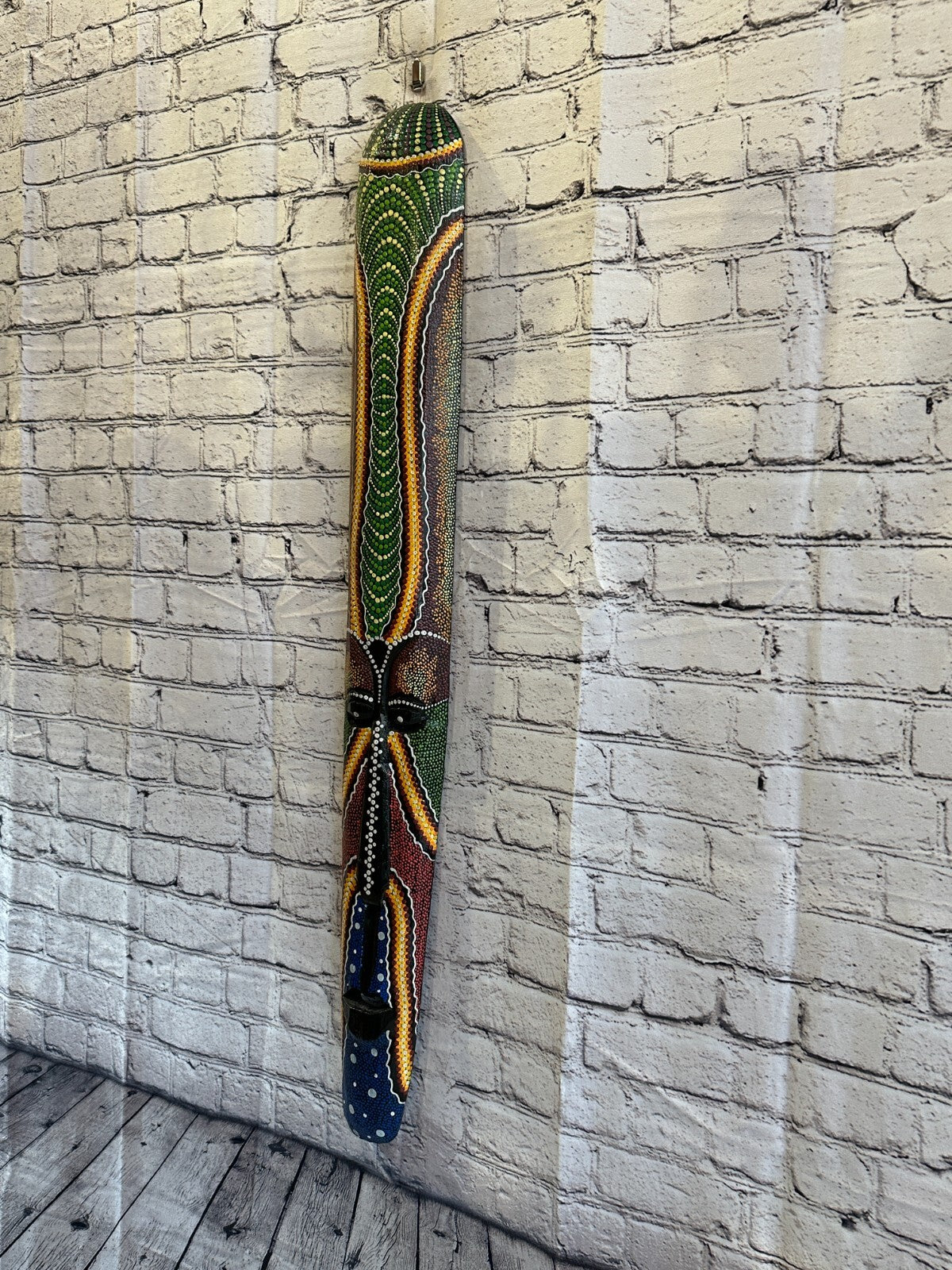 Mask 100cm Carved Wooden Dot Painted Ethnic Tribal Tiki Wall Art Handmade No 3