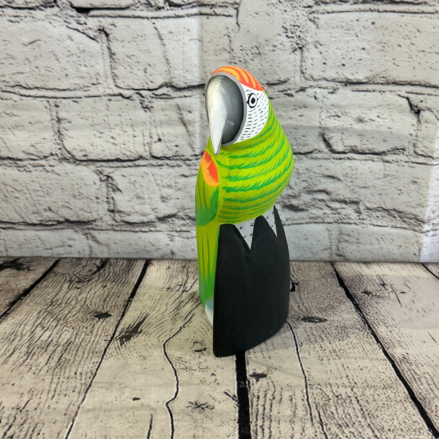 20cm Green Parrot Bird Ornament Statue Fair Trade Hand Made Carved Wood