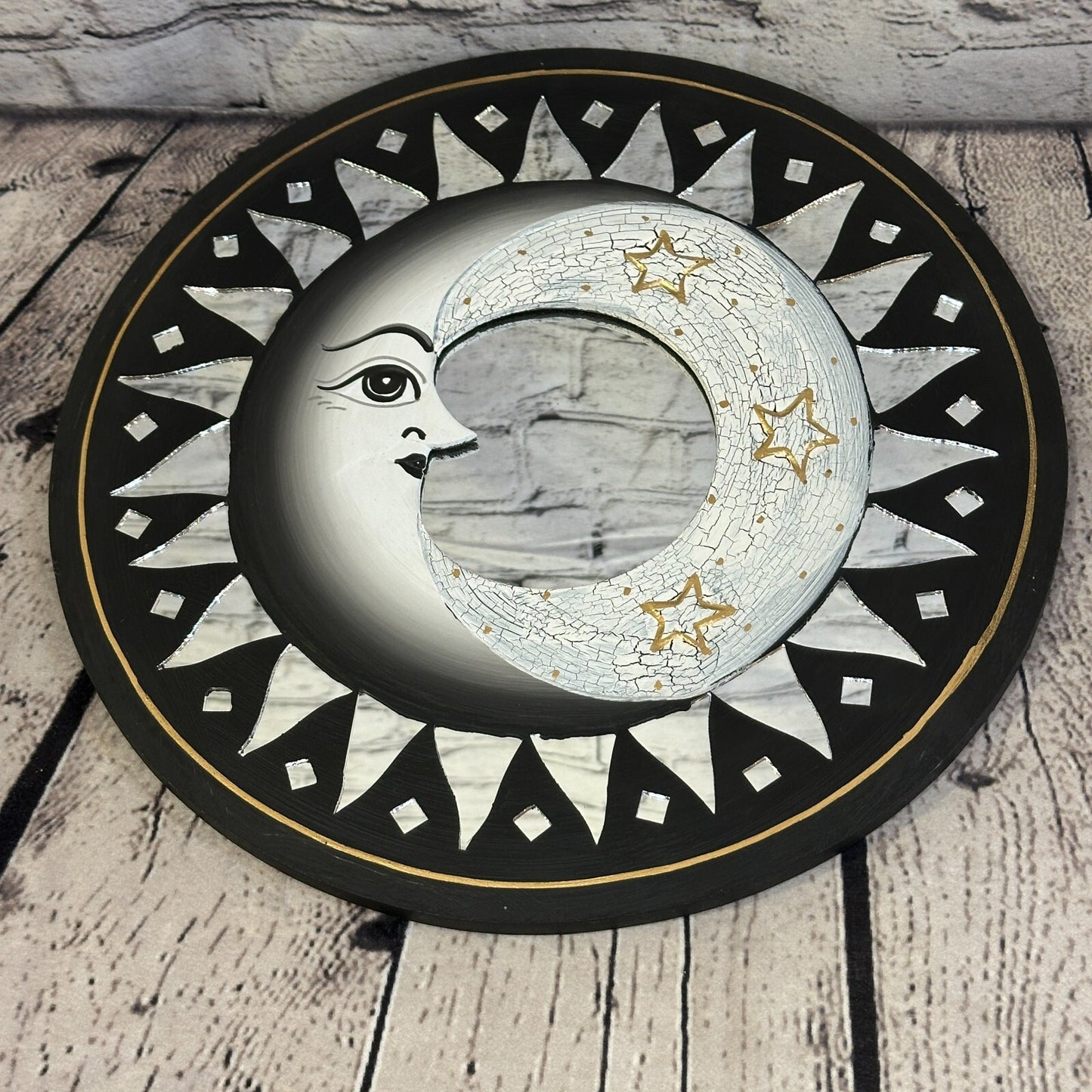 Black Full Moon Mosaic Tile Wall Mirror 30cm x 30cm 12 Inches Handmade Fairtrade