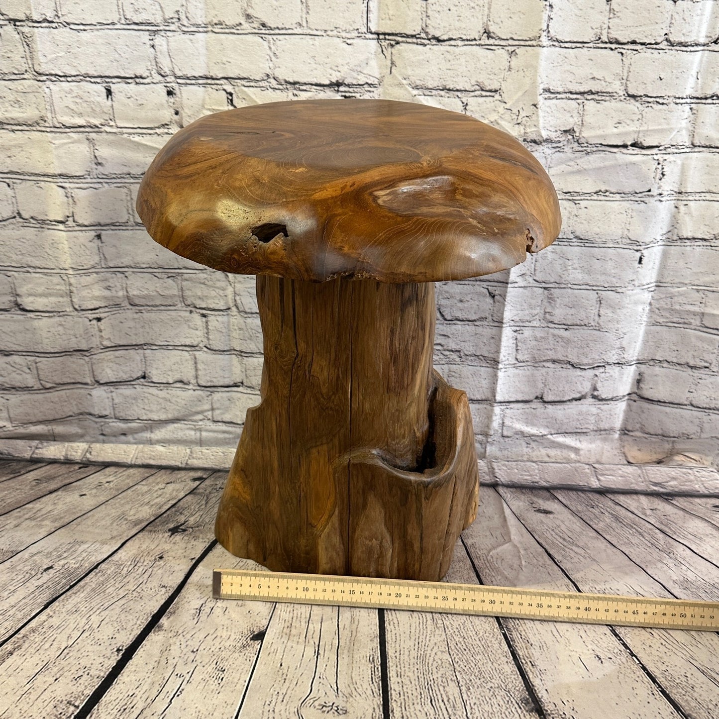 50cm x 35cm Wooden Mushroom Toadstool Sculpture Garden Teak Root Ornament Carved