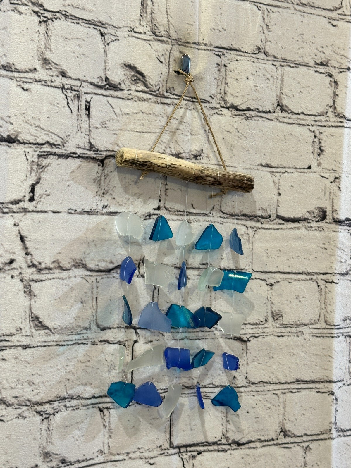 25cm x 15cm Blue Mix Wind Recycled Glass Driftwood Handmade Garden Home Mobile