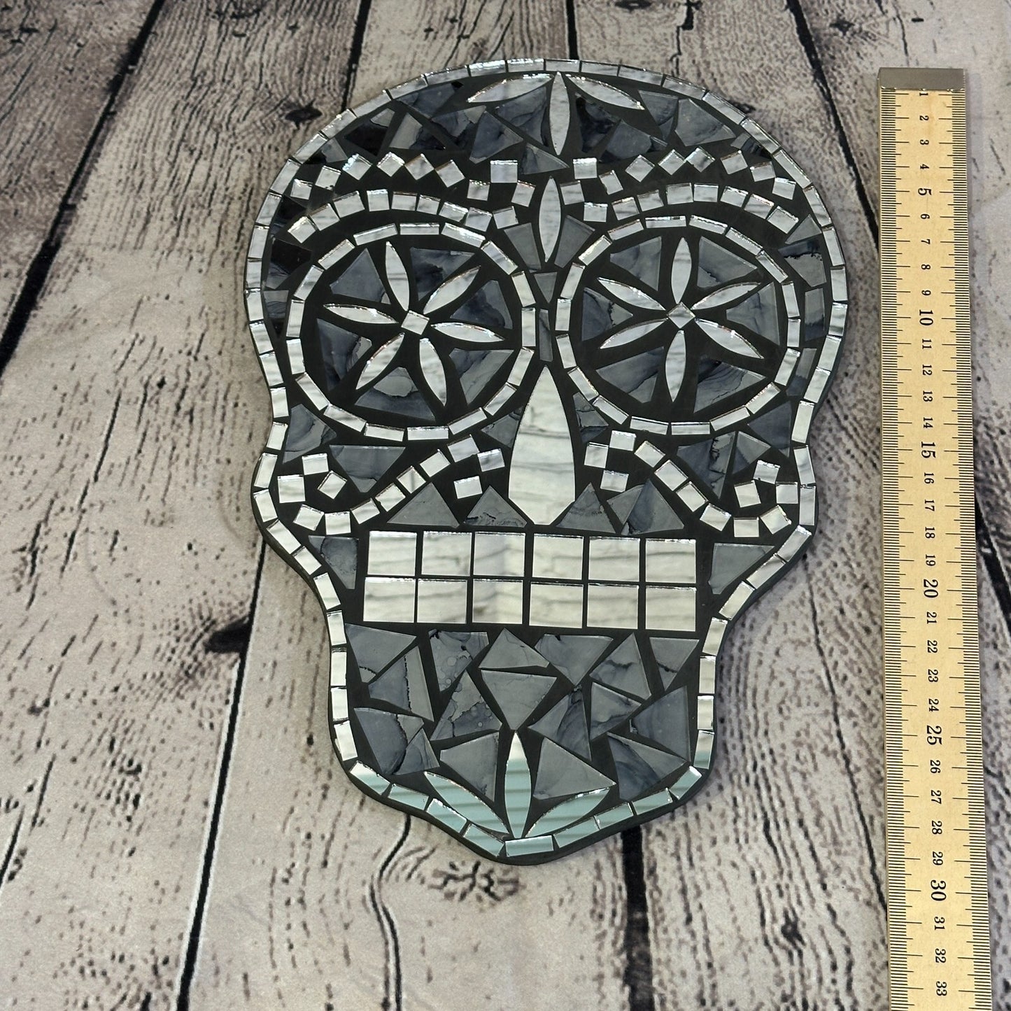 Black Grey Skull Mosaic Tile Wall Mirror 30cm x 20cm 12 Inches Handmade New