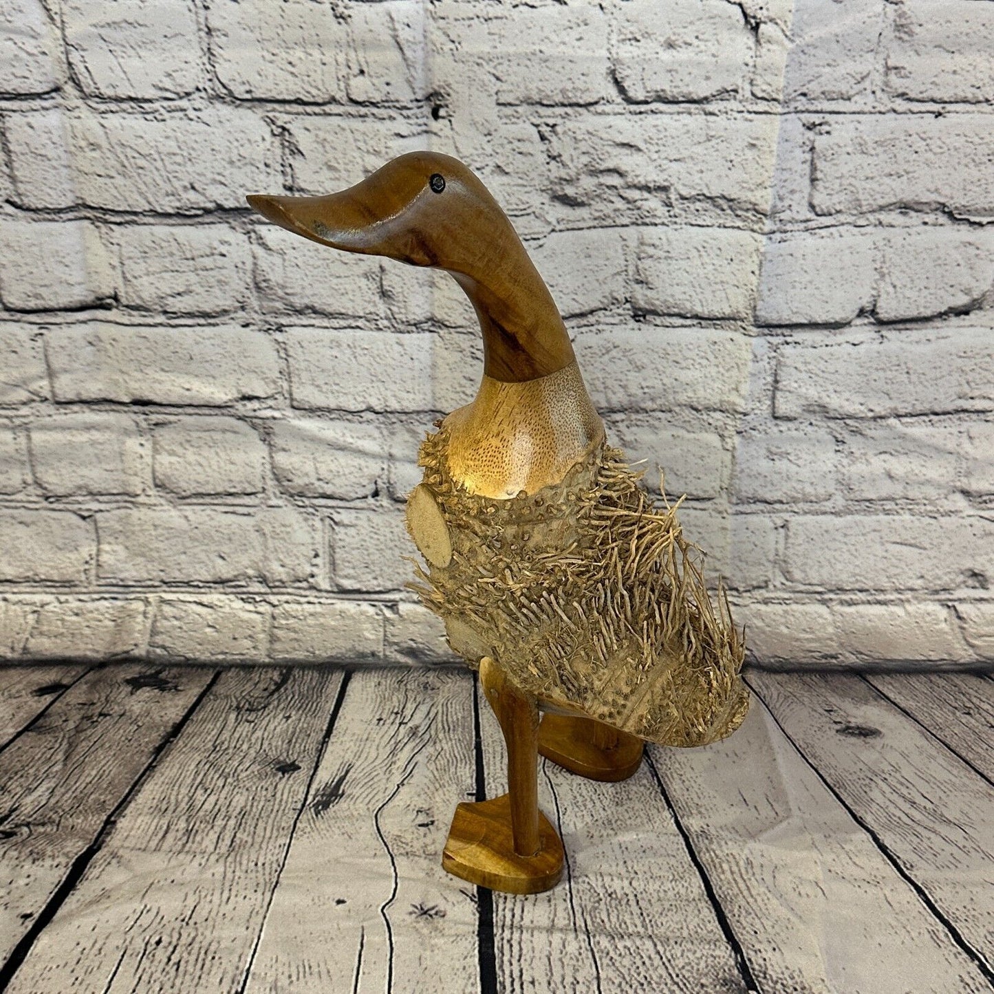 Looking Left 40cm Tall Wooden Hairy Duckling Baby Duck Bamboo Root Fairtrade