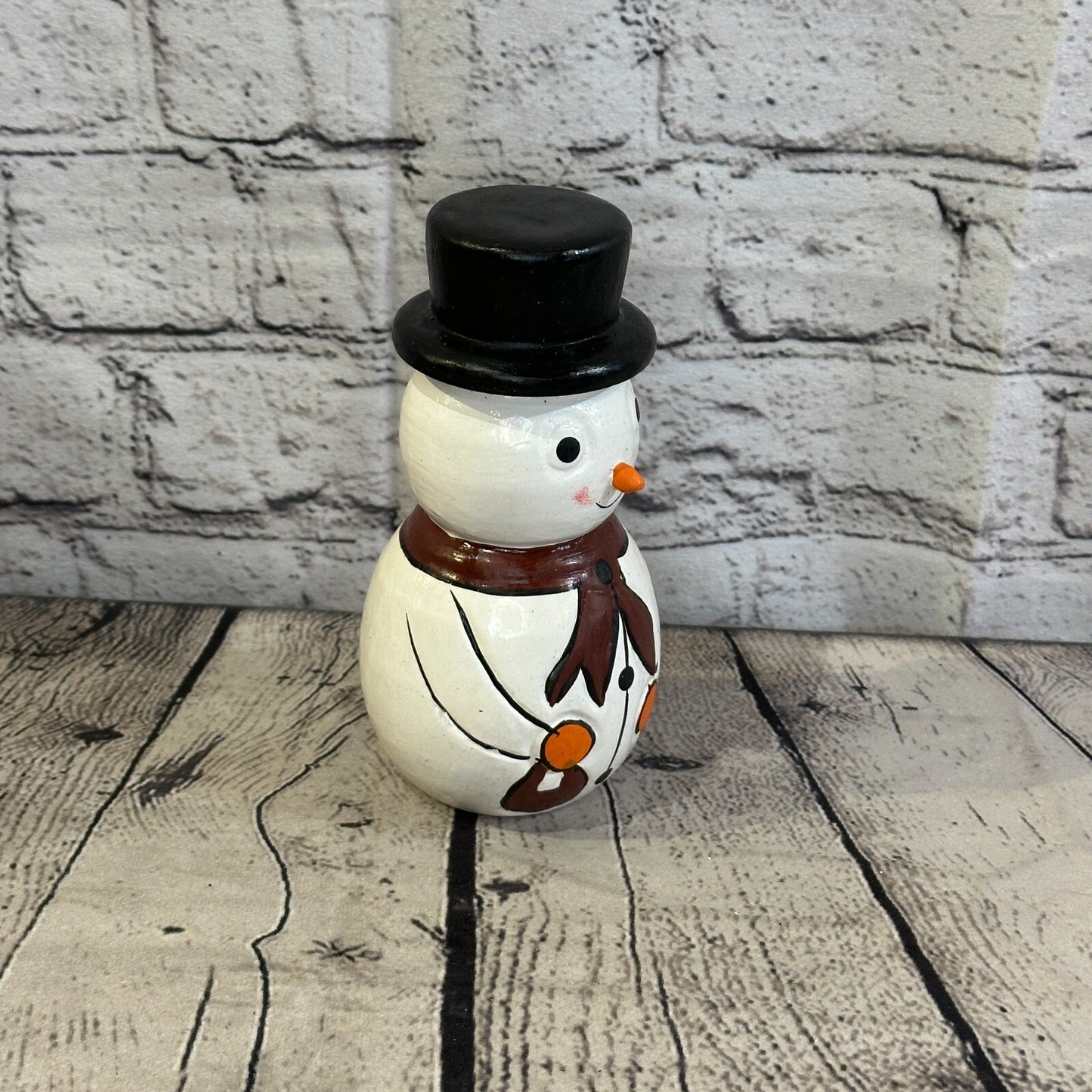 15cm x 8cm Black Top Hat Snowman Handcrafted Wood Xmas Christmas Ornament