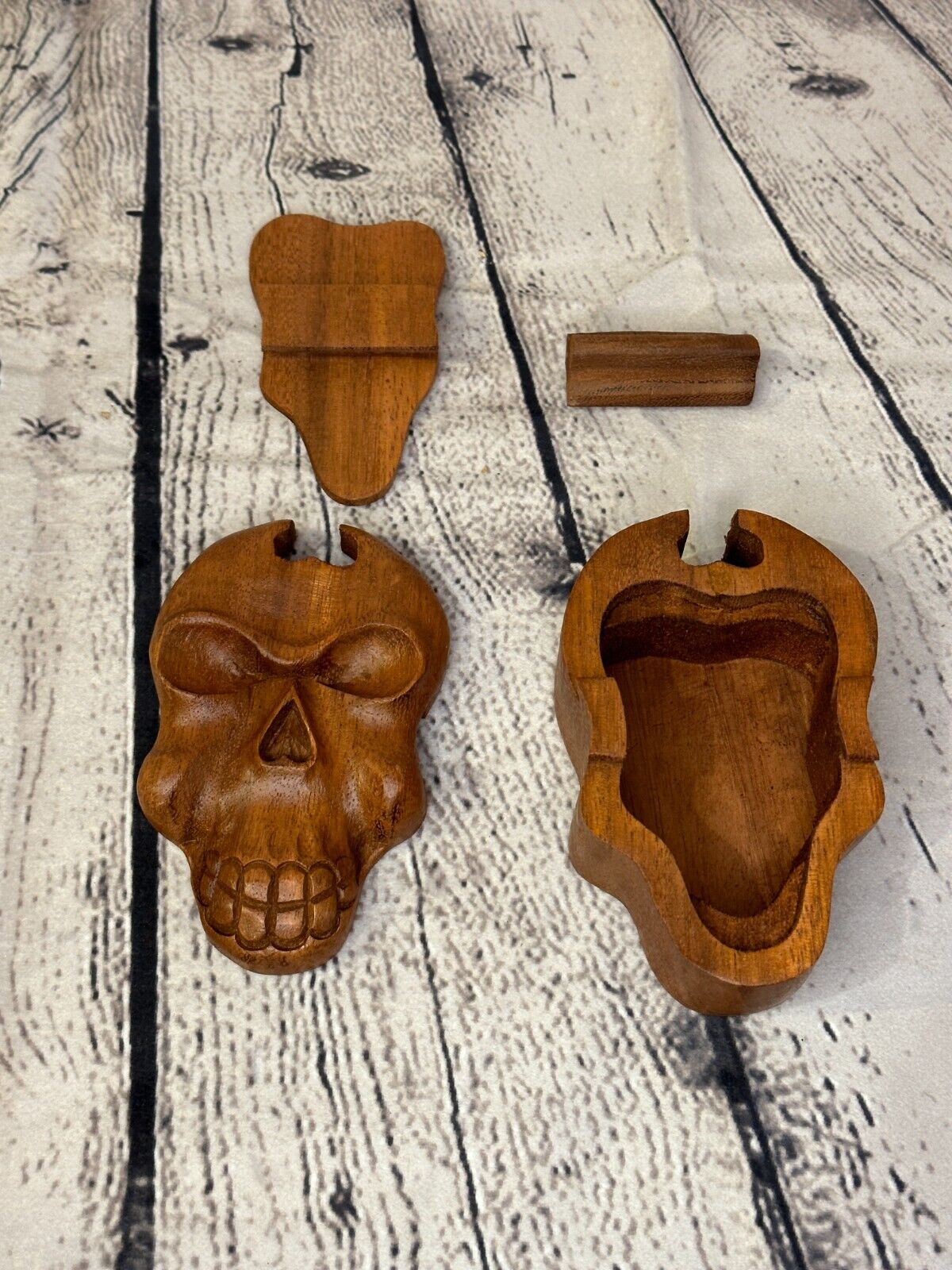 Skull Face Head 4 Bit Wooden Puzzle Box Secret Box Magic Trinket Handmade