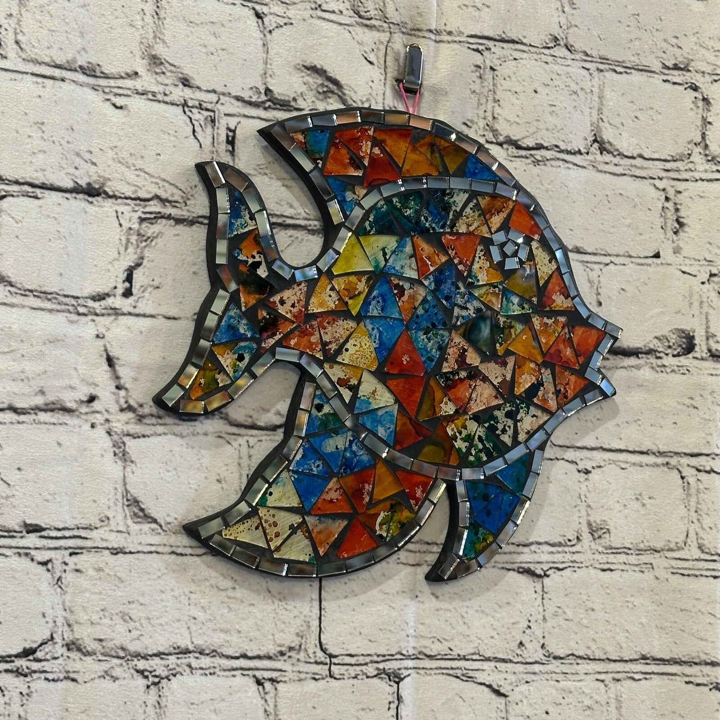 Rainbow Pastel Tropical Fish Mosaic Tile Wall Mirror 25cm x 25cm Handmade New