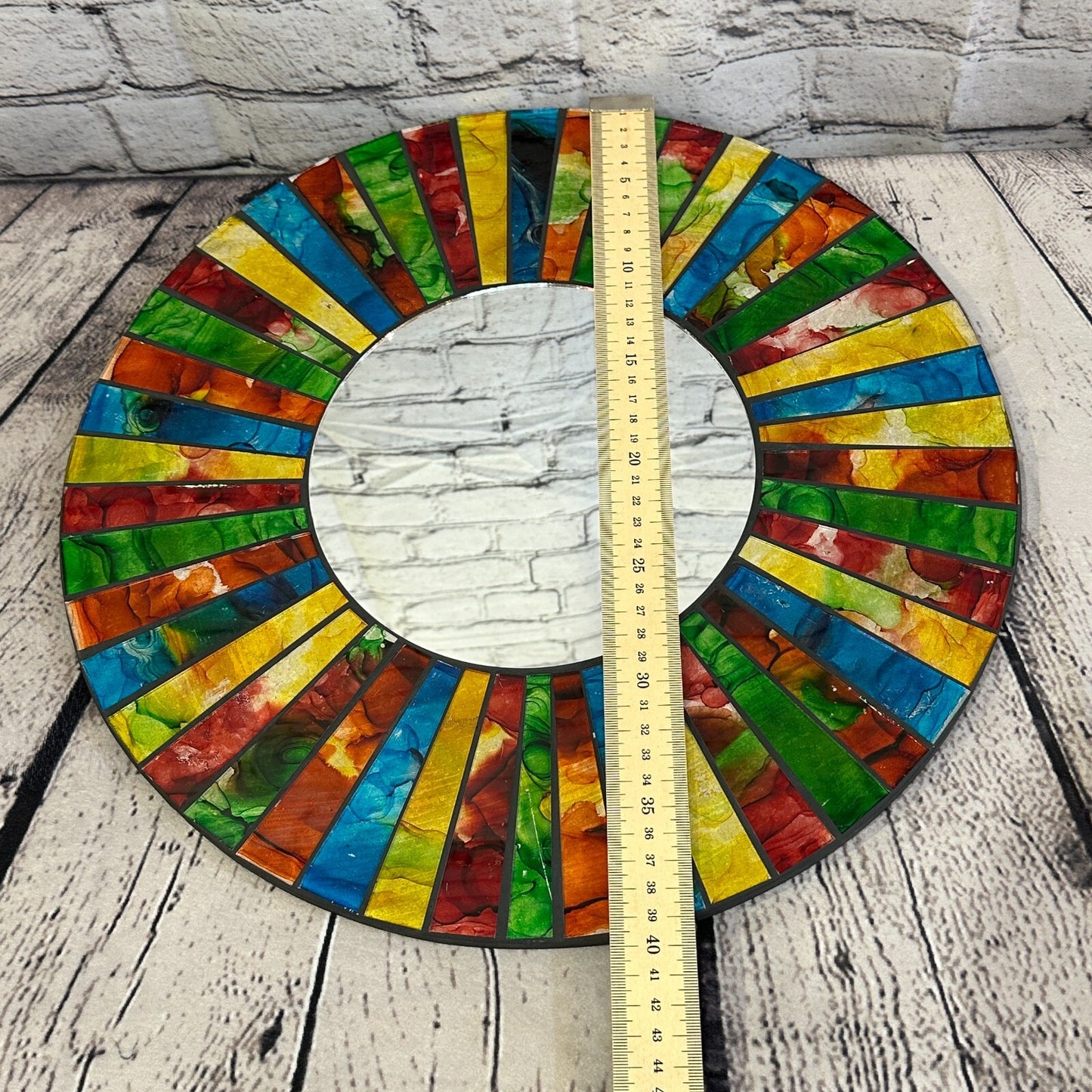 Rainbow Black Line Mosaic Tile Wall Mirror 40cm x 40cm 16 Inches Handmade New