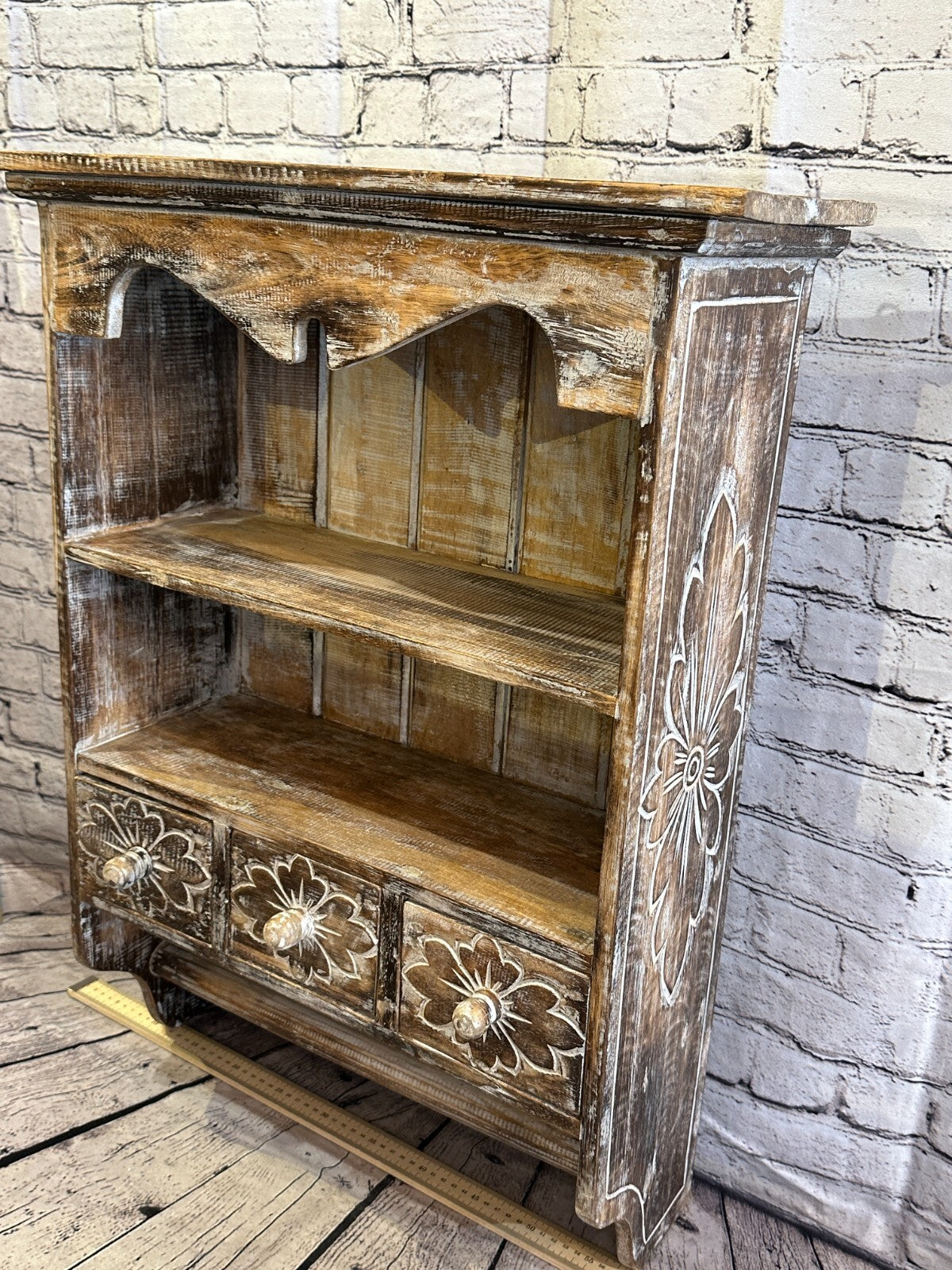 Brown 75cm x 50cm Wall Mounted Wooden Shabby Chic Hanging Storage Unit Cabinet
