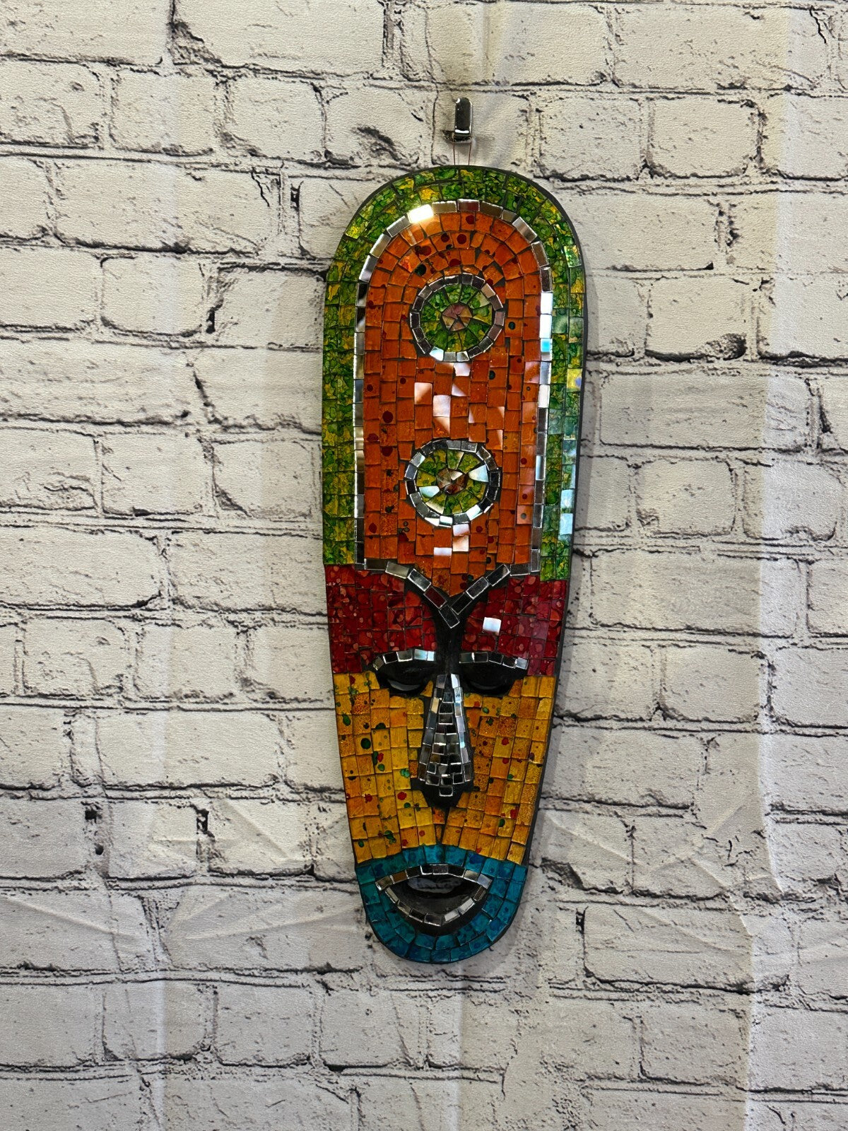 50cm Mosaic Mirror Mask Carved Painted Ethnic Tribal Wall Art Handmade Design 1