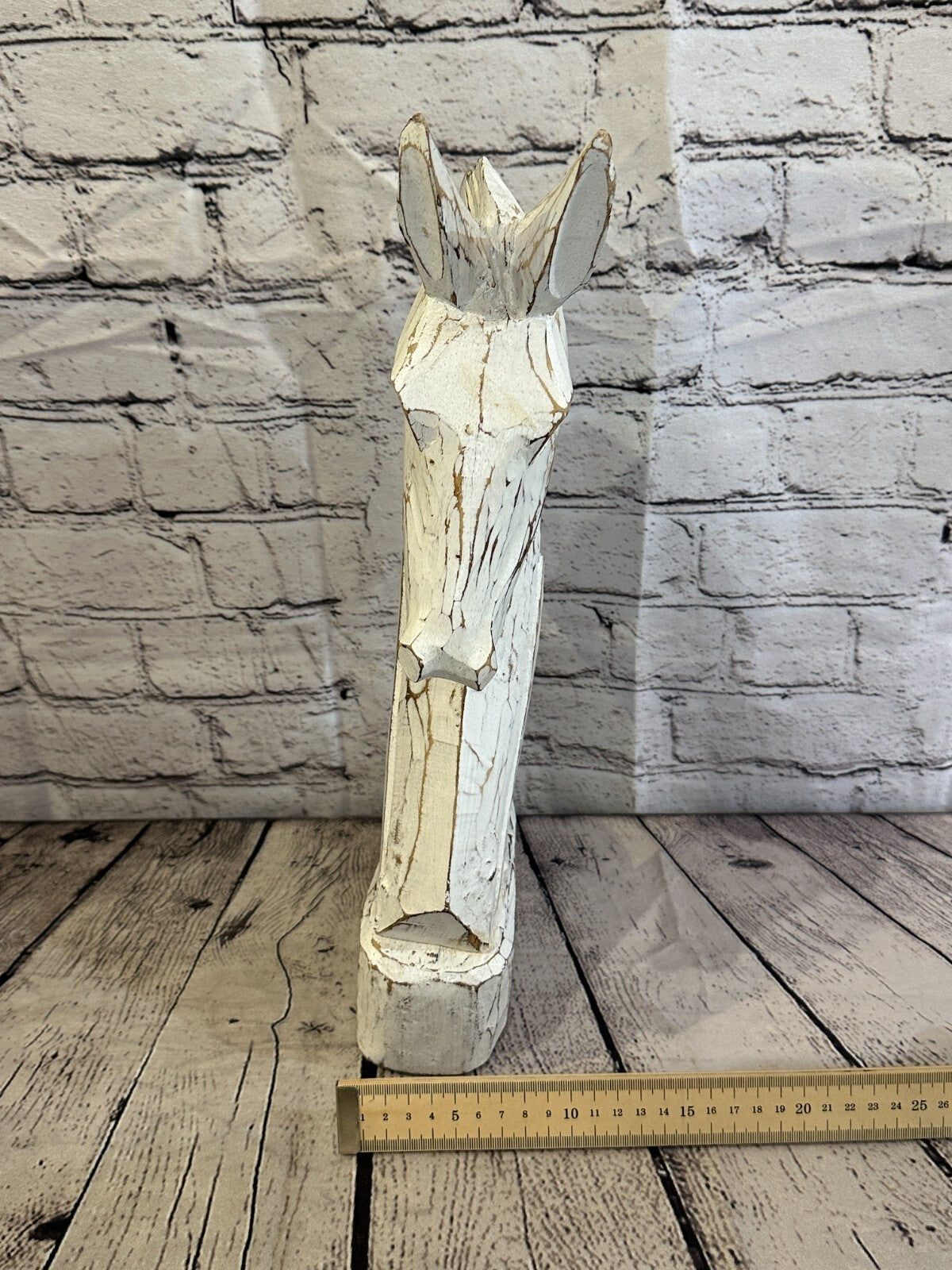 White Wooden 40cm x 20cm Horse Head Bust Hand Carved Wood Sculpture