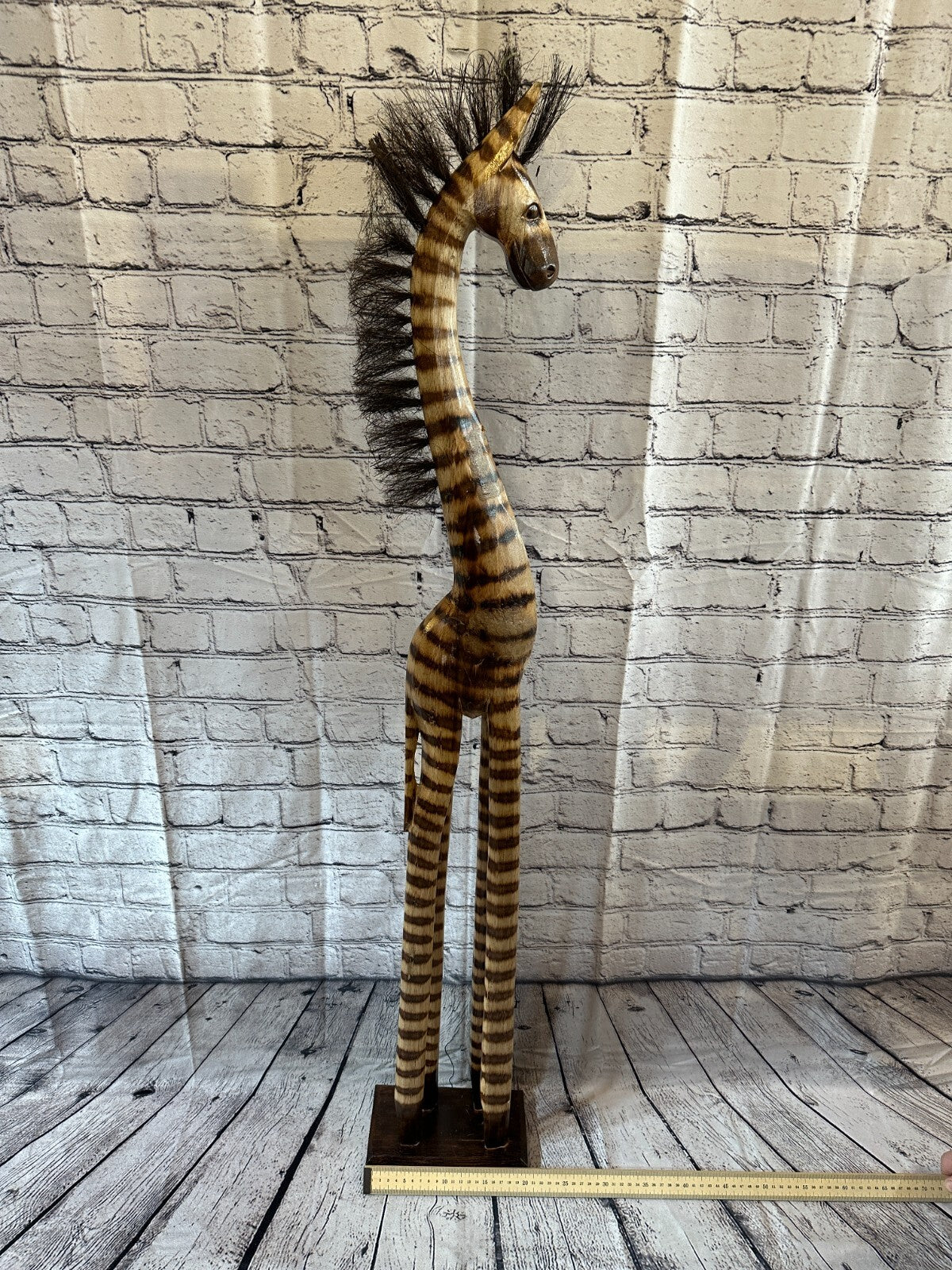 120cm Burnt Pattern Wood Horse Tall Statue Wood Modern Hand Carved Painted