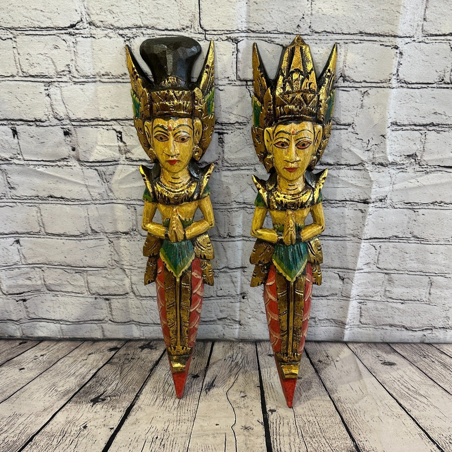 Old Antique Colour Sita Dewi Bali Rice Goddess Wings Mermaid Wood 50cm Pair