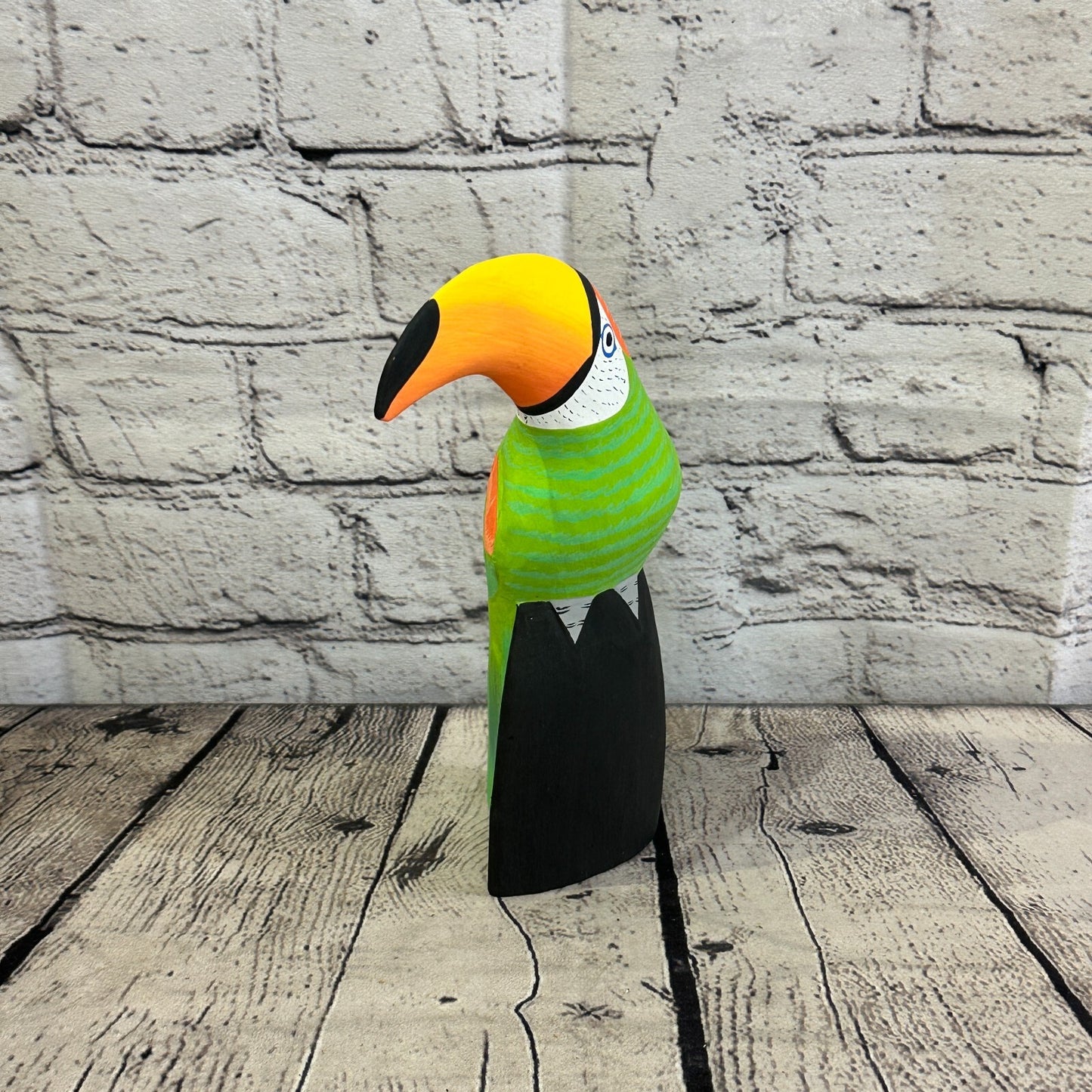20cm Green Toucan Bird Ornament Statue Fair Trade Hand Made Carved Wood