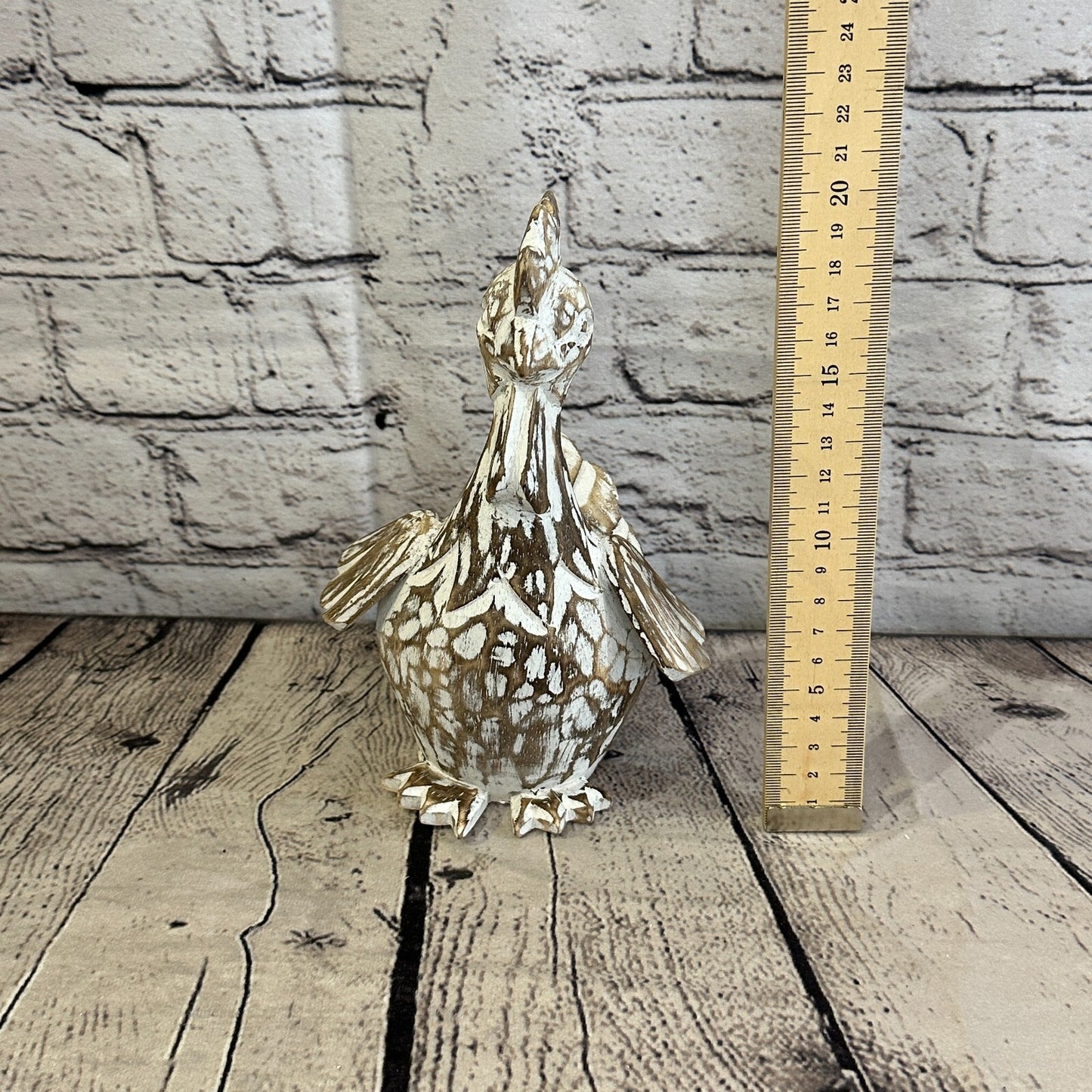 20cm x 10cm Brown Shabby Wooden Rooster Cockerel Retro Collectable Hand Carved