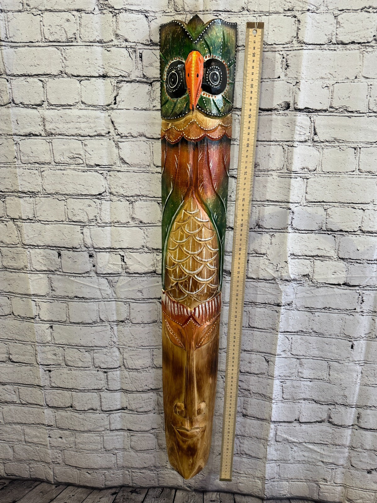 100cm Owl Head Hand Carved Fair Trade Wooden Animal Wall Art Wall Hang Mask
