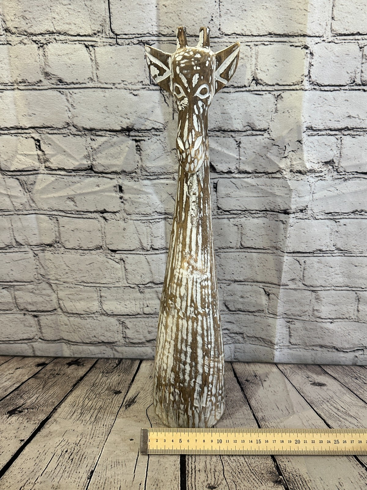 Brown Wooden Giraffe Head With Shabby Pattern 50cm x 10cm Handmade and Fairtrade