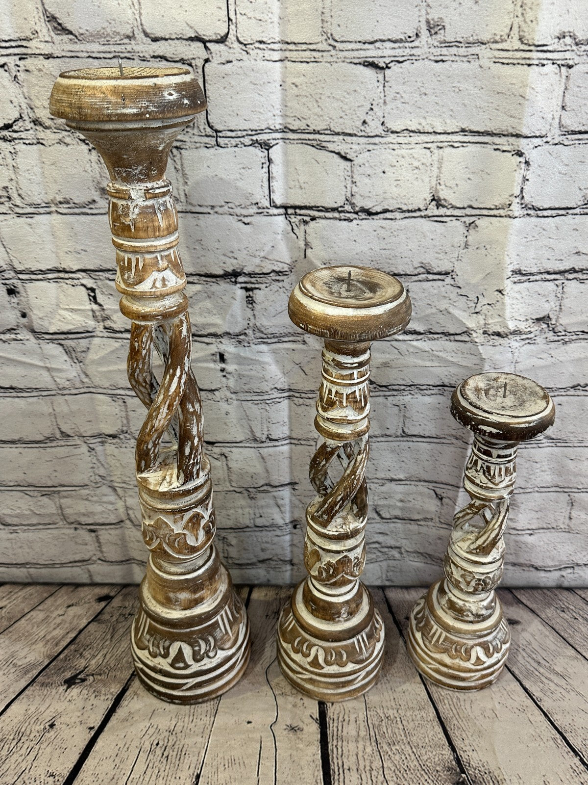 50cm Brown Tall Candlestick Shabby Chic Distressed Twist Column Candle Holder