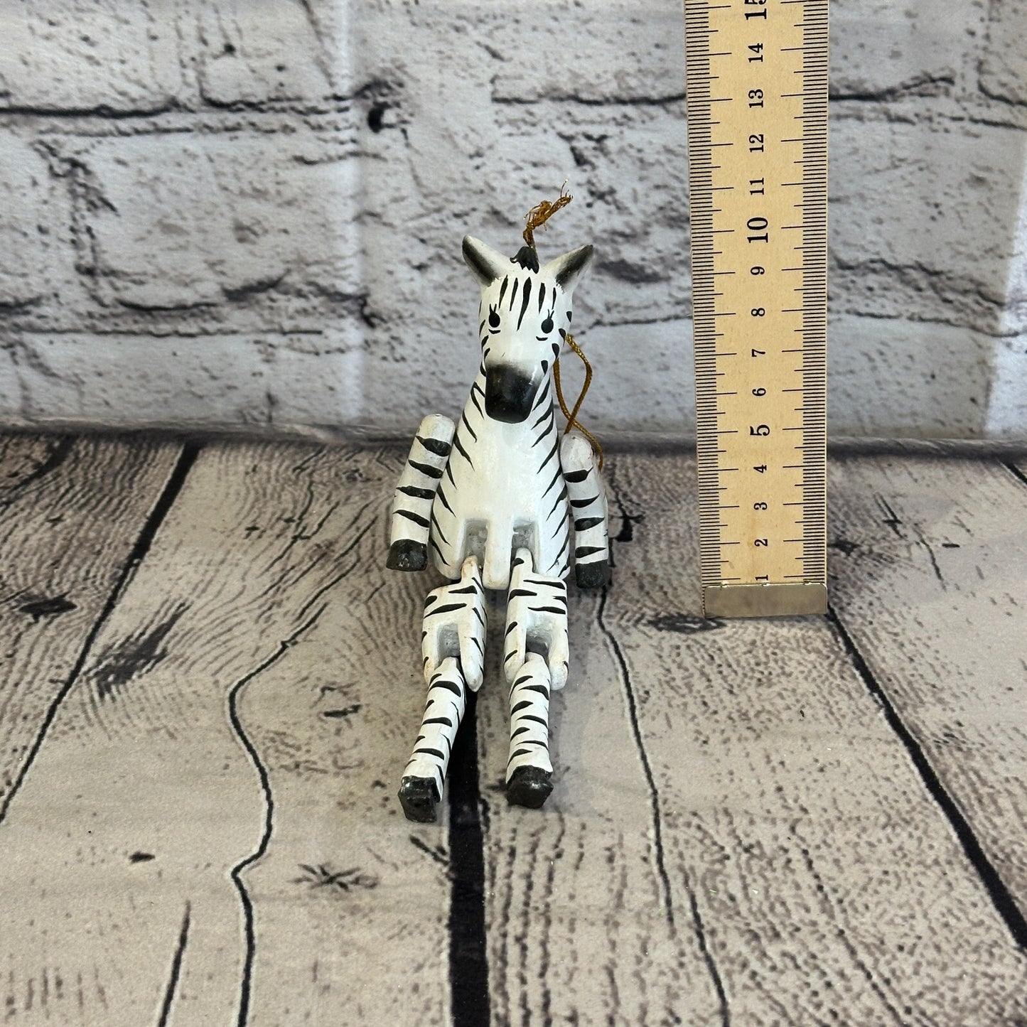 10cm Striped Zebra Sitting Animal, Wooden Shelf Ornament Handmade and Fairtrade