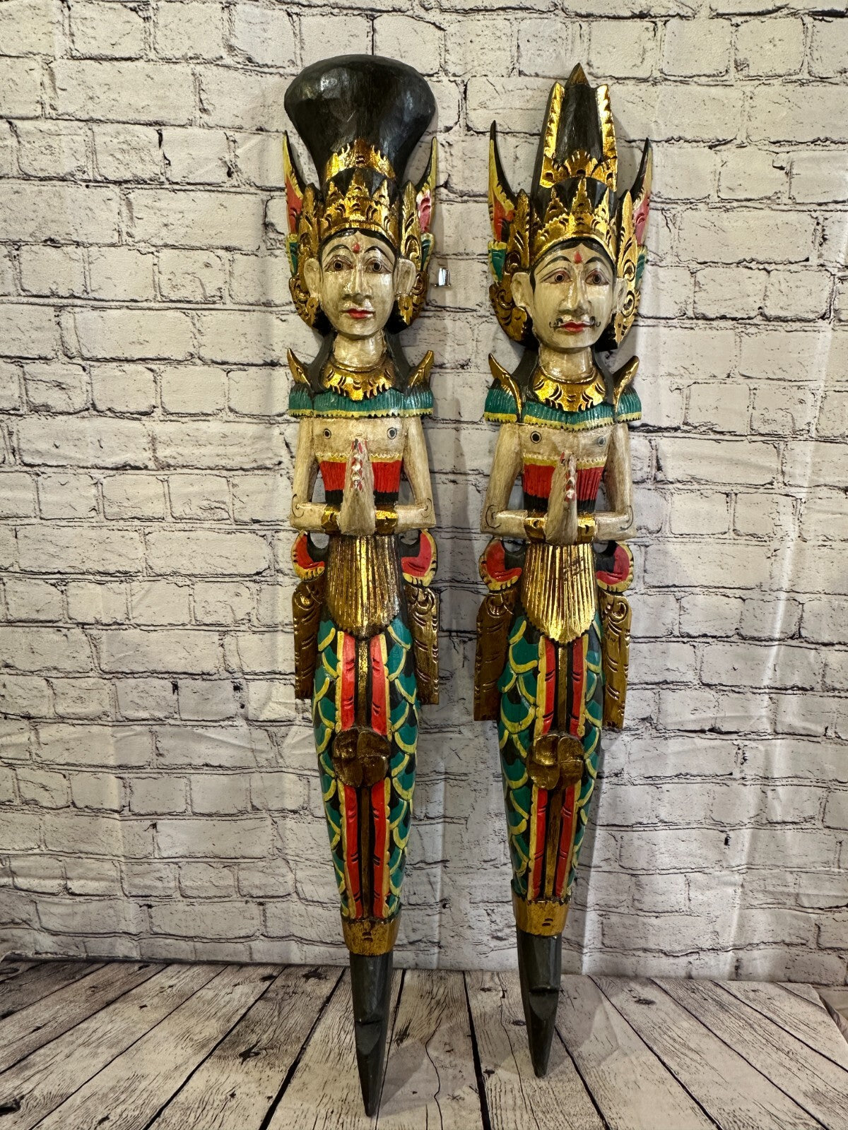 Plain Antique Colour Sita Dewi Bali Rice Goddess Wings Mermaid Wood 100cm Pair