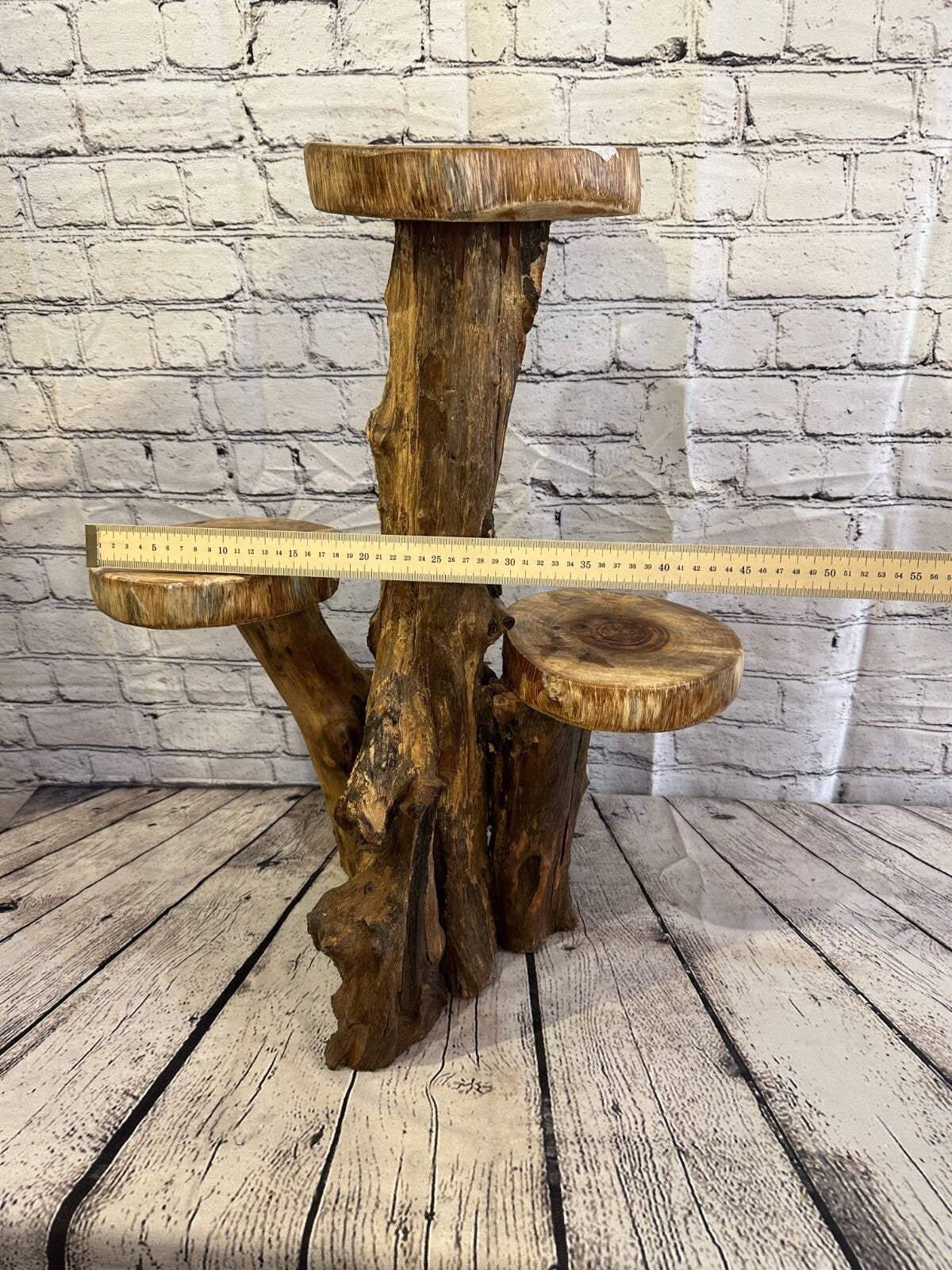 60cm x 45cm Triple Teak Root Wood Mushroom Coffee Table Side Home Furniture