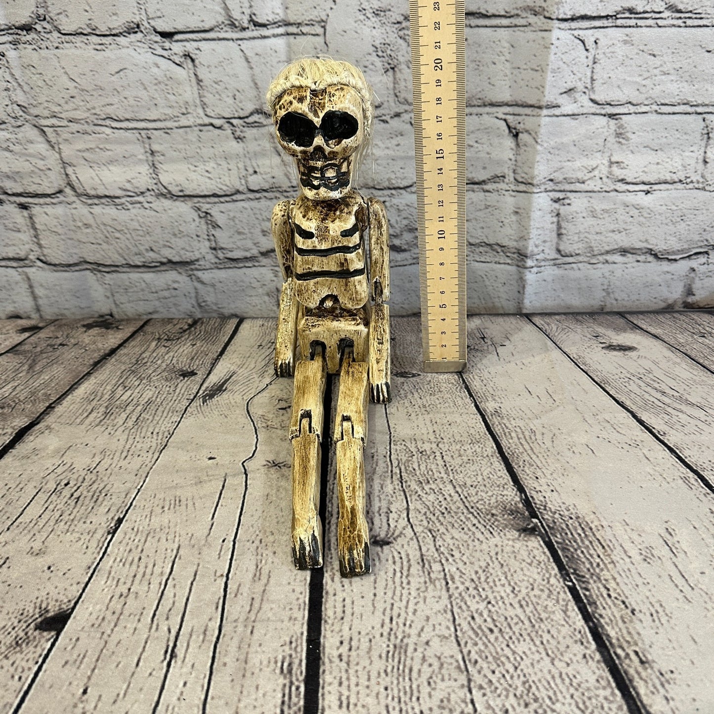 20cm Shabby Skeleton White Hair Animal Wooden Shelf Ornament Handmade Fairtrade