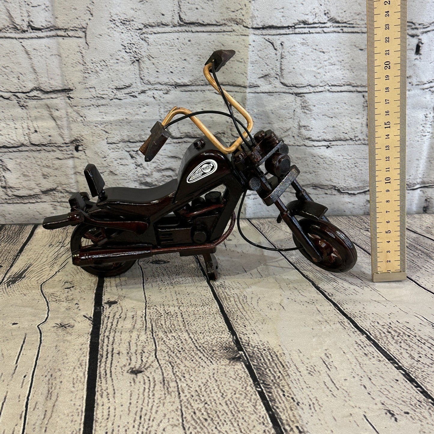 25cm Large Dark Wood Motorbike Motorcycle Model Wooden Ornament Decorative Bike