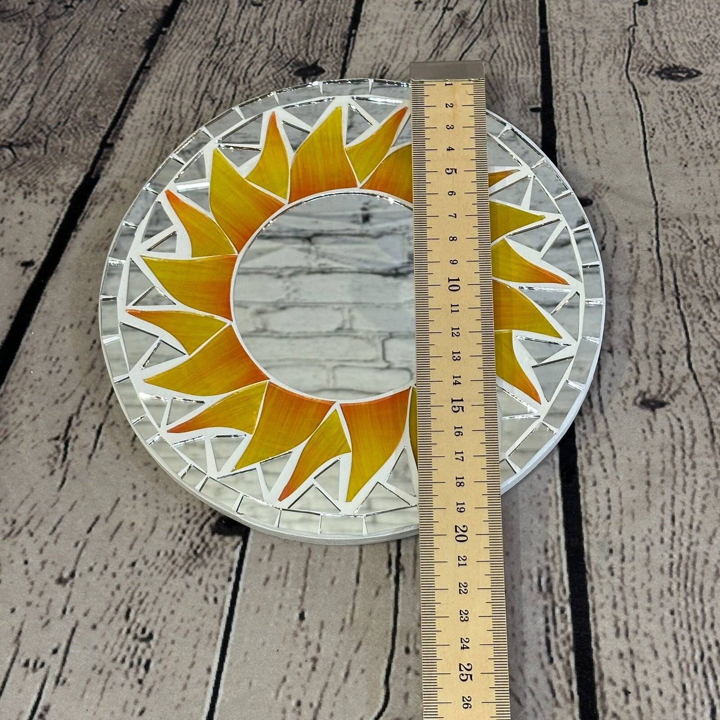 Orange Flame Sun Mosaic Tile Wall Mirror 20cm x 20cm 8 Inches Handmade New