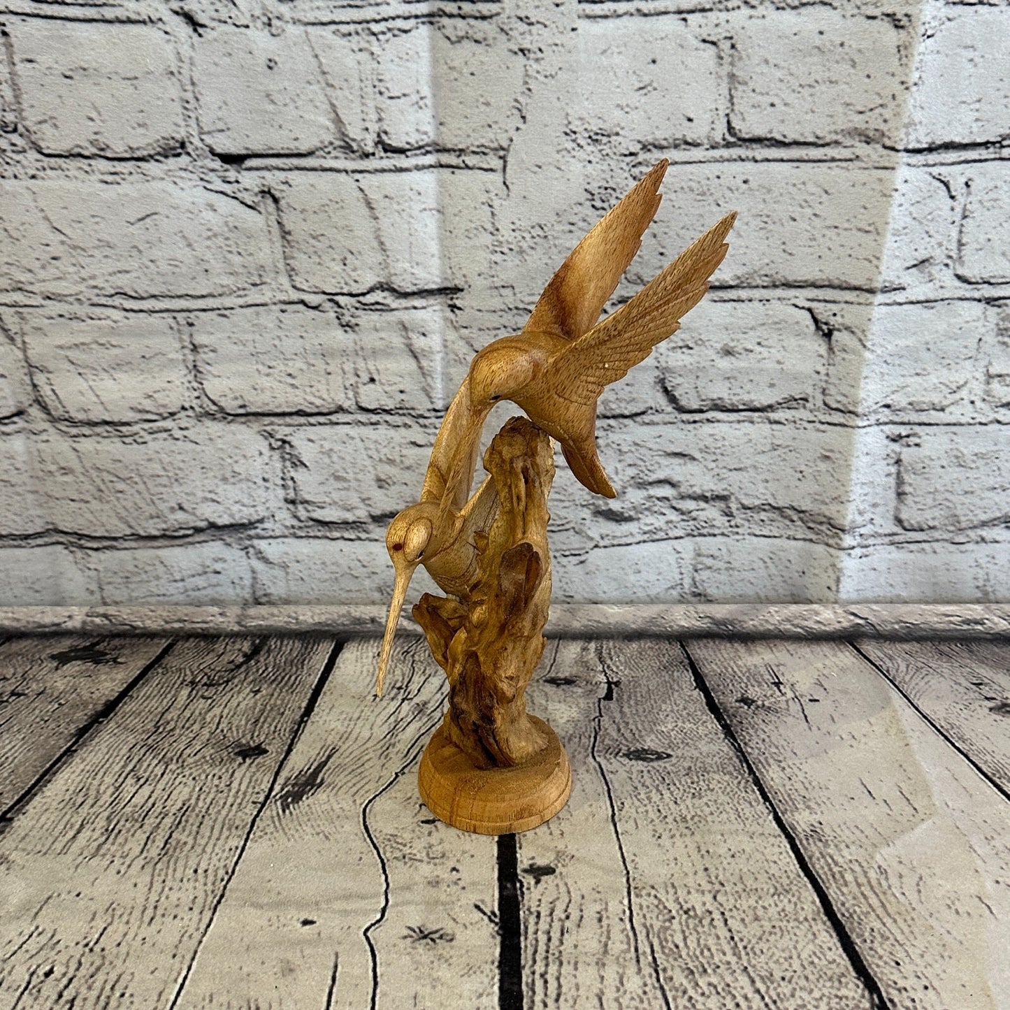 25cm Double Humming Bird Mushroom Parasite Ornament Natural Carving Wooden